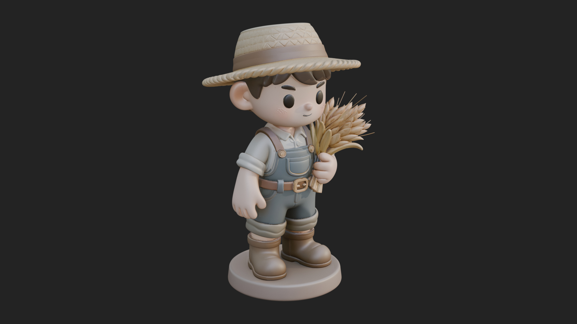 Chibi Farmer Boy With Wheat Statue Design 3 3D Print Model 3D Model