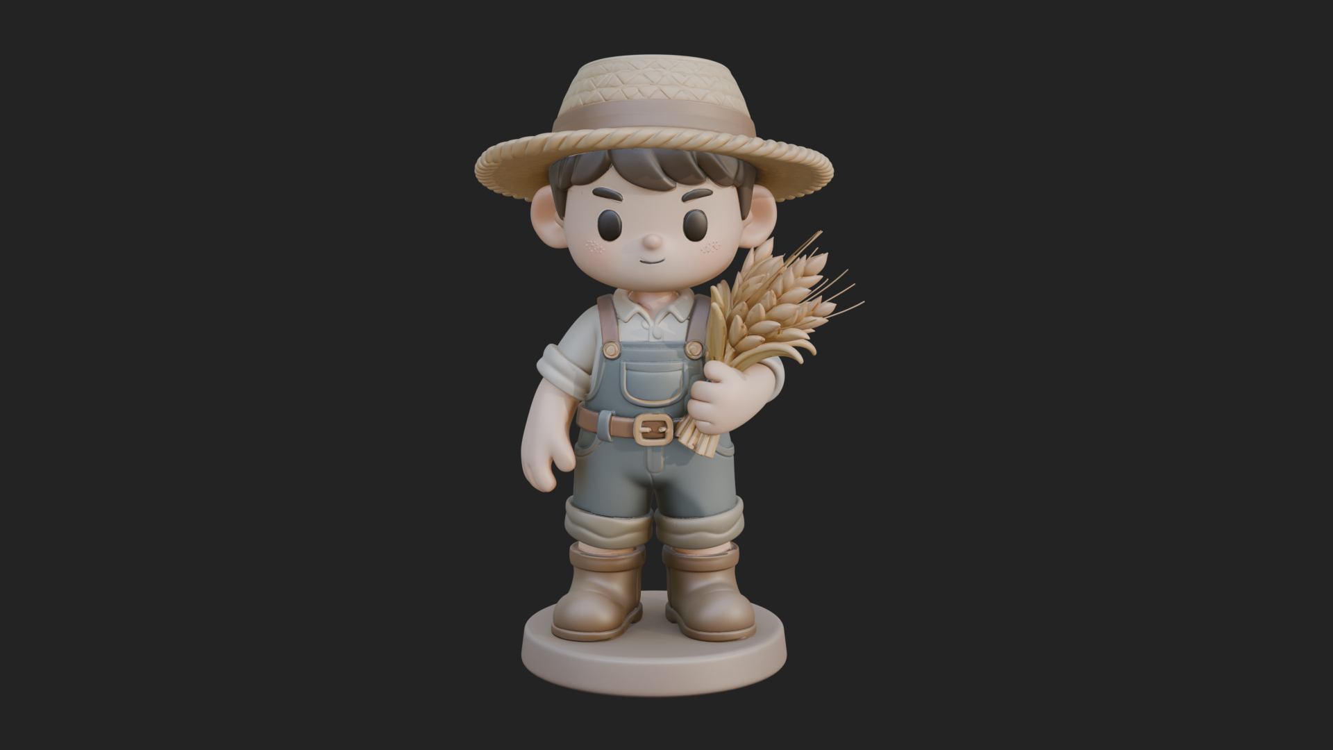 Chibi Farmer Boy With Wheat Statue Design 3 3D Print Model 3D Model