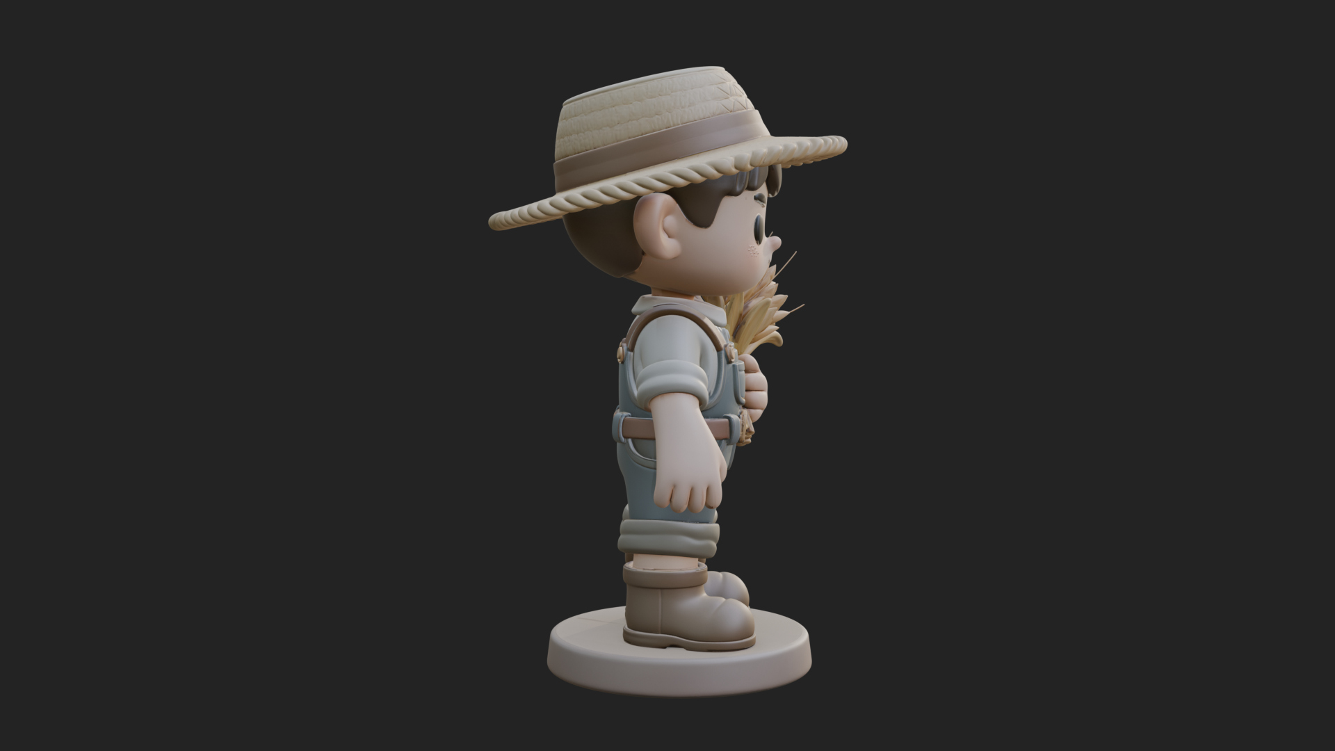 Chibi Farmer Boy With Wheat Statue Design 3 3D Print Model 3D Model