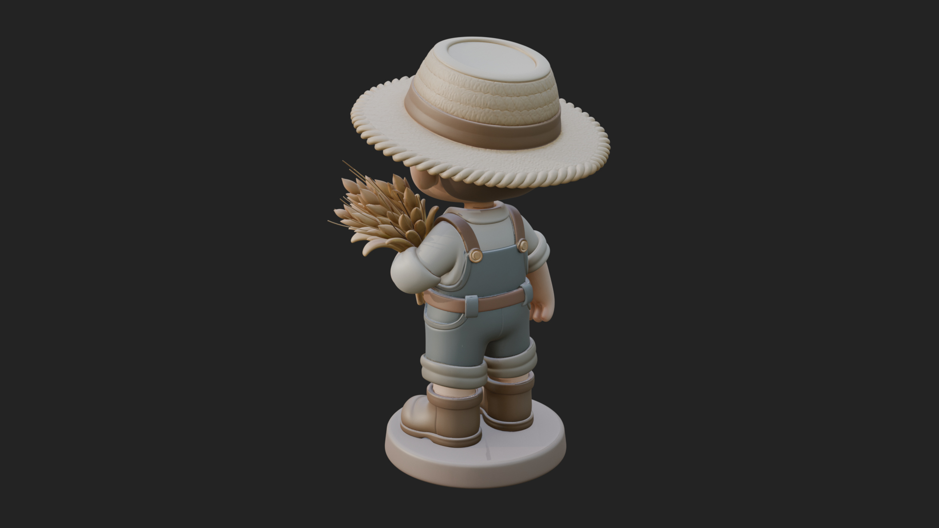 Chibi Farmer Boy With Wheat Statue Design 3 3D Print Model 3D Model