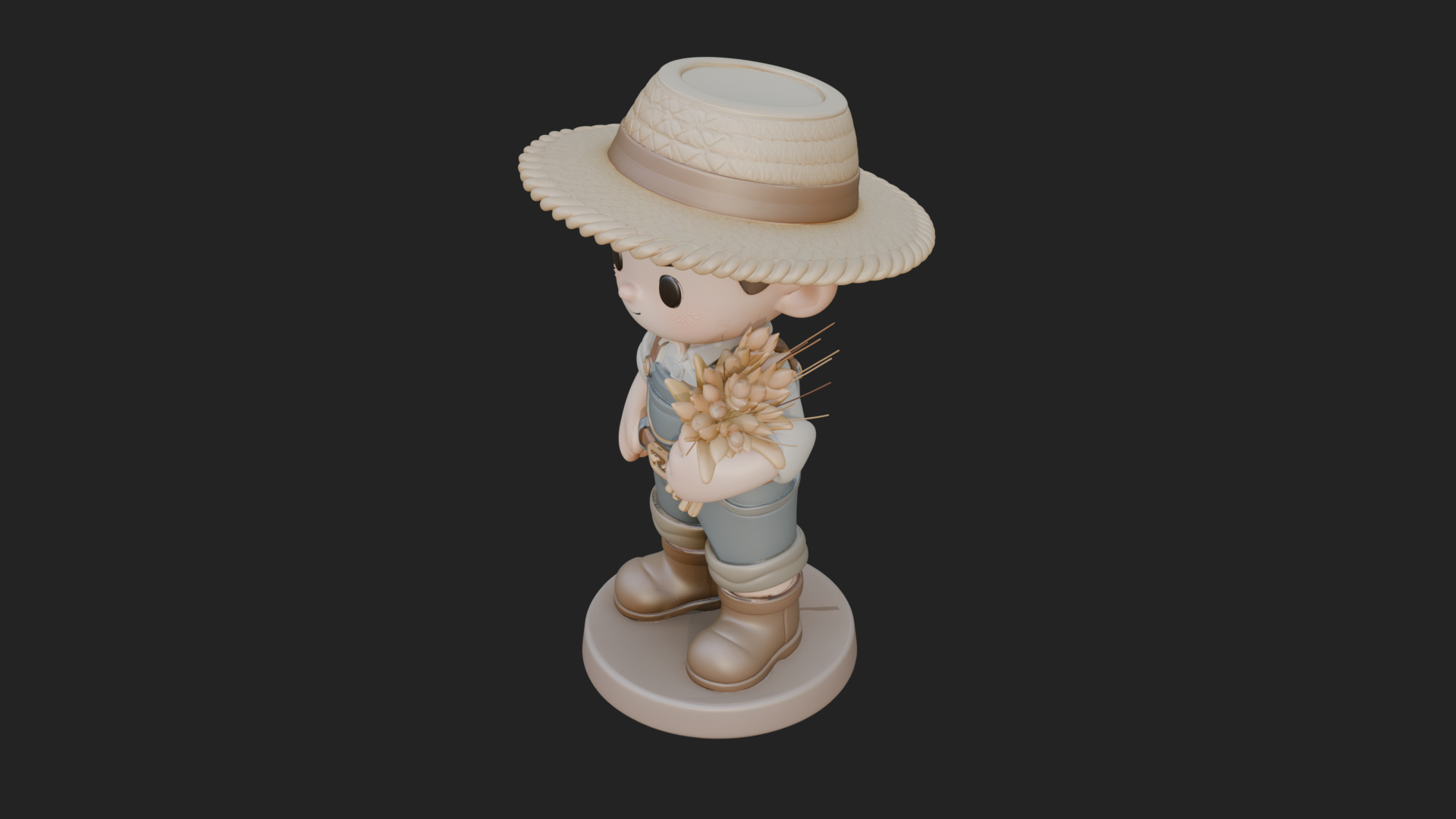 Chibi Farmer Boy With Wheat Statue Design 3 3D Print Model 3D Model
