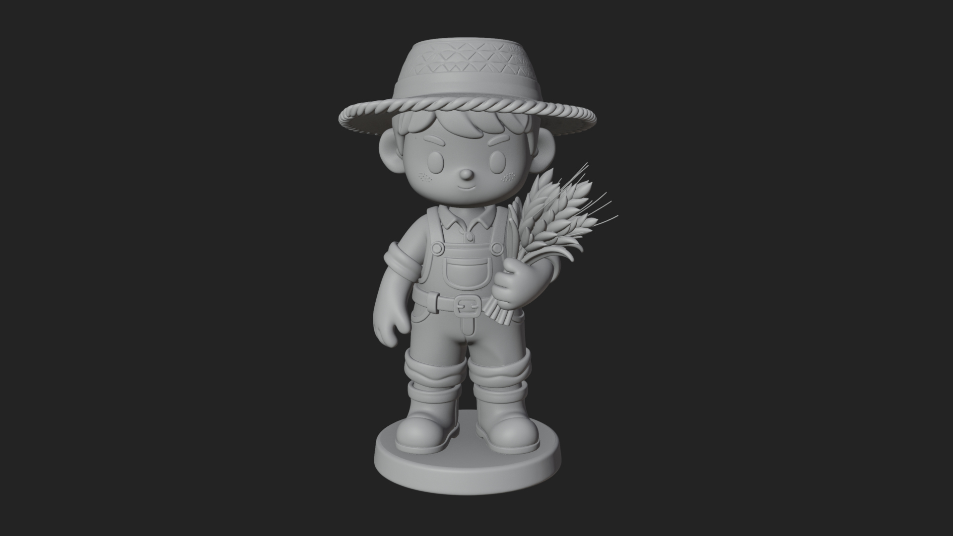 Chibi Farmer Boy With Wheat Statue Design 3 3D Print Model 3D Model