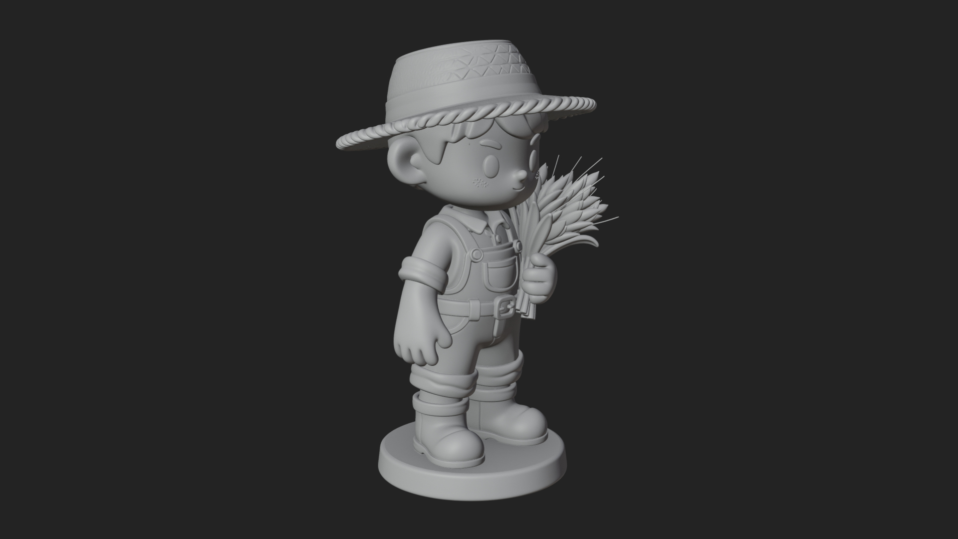 Chibi Farmer Boy With Wheat Statue Design 3 3D Print Model 3D Model