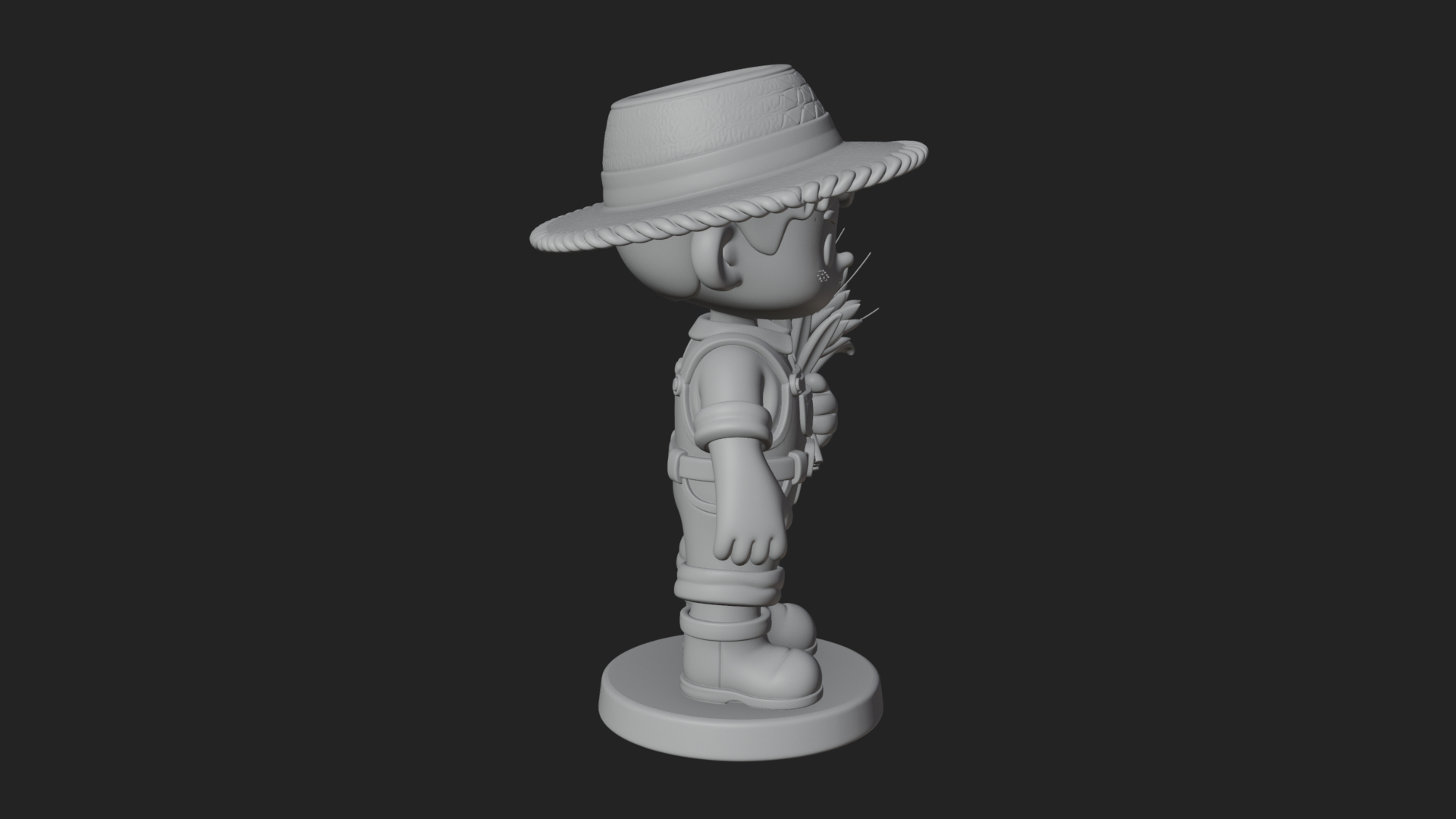 Chibi Farmer Boy With Wheat Statue Design 3 3D Print Model 3D Model