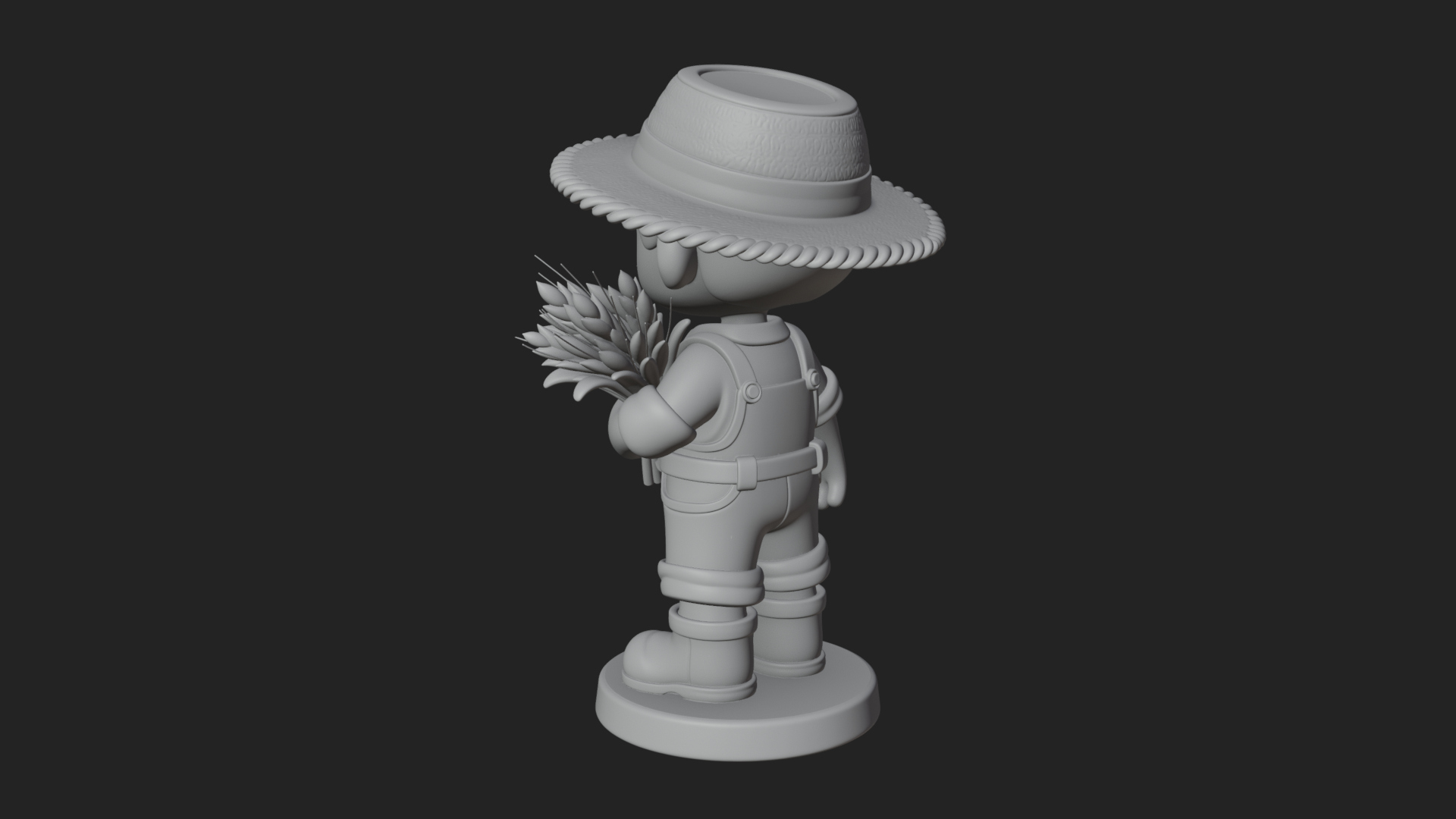 Chibi Farmer Boy With Wheat Statue Design 3 3D Print Model 3D Model
