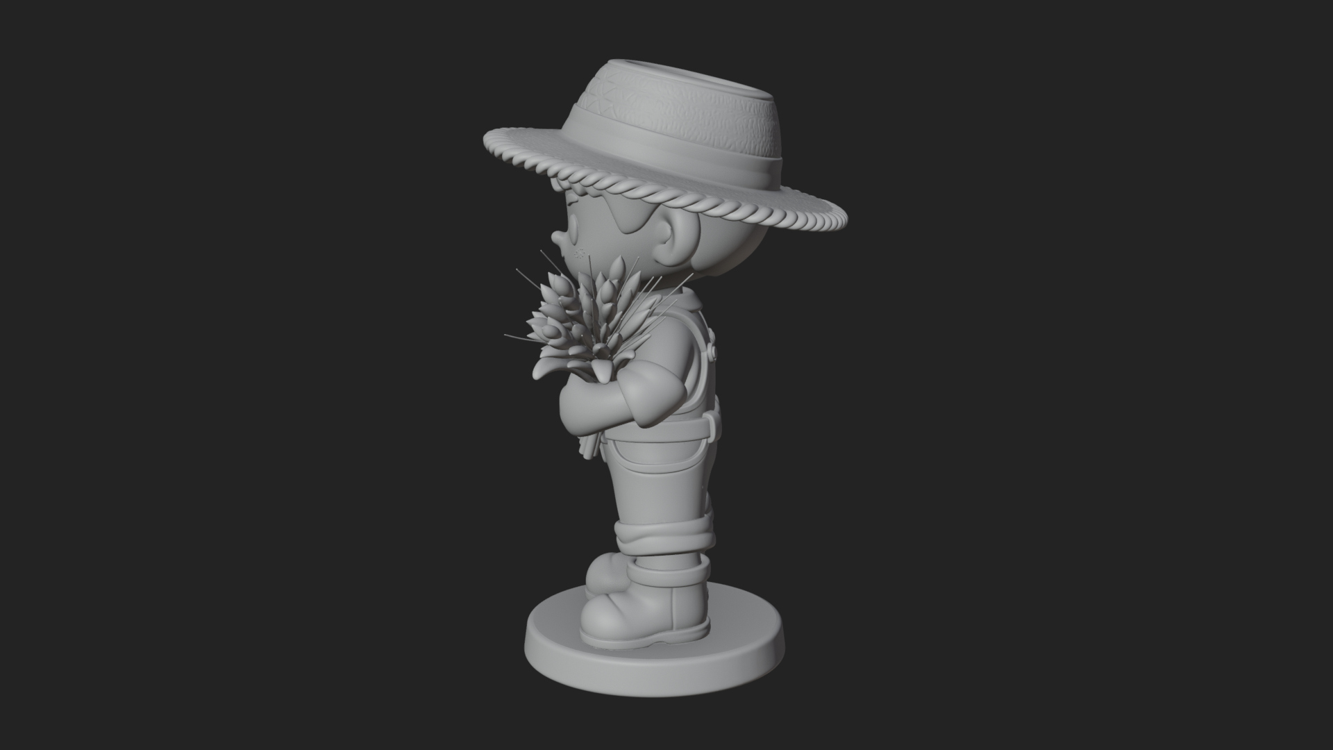 Chibi Farmer Boy With Wheat Statue Design 3 3D Print Model 3D Model