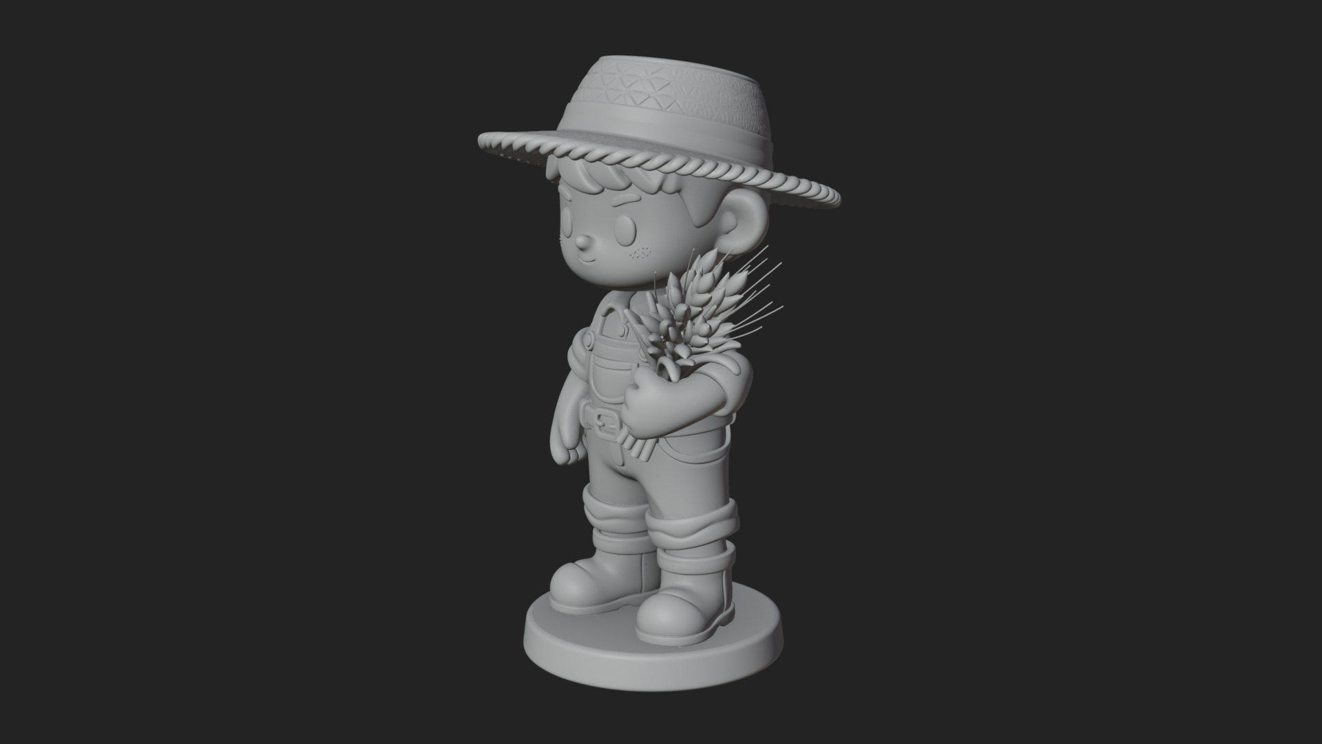 Chibi Farmer Boy With Wheat Statue Design 3 3D Print Model 3D Model