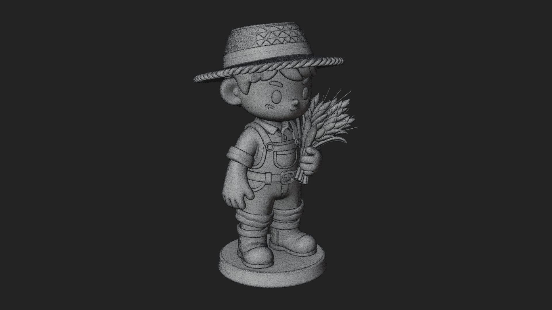 Chibi Farmer Boy With Wheat Statue Design 3 3D Print Model 3D Model