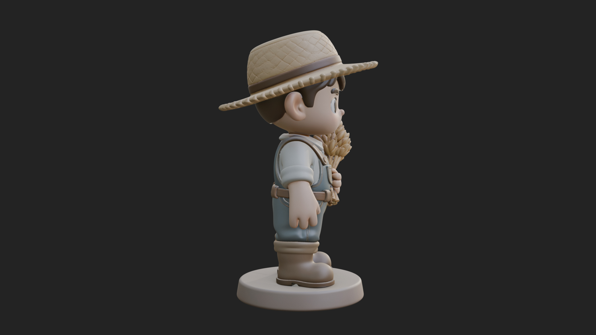 Chibi Farmer Boy With Wheat Statue Design 4 3D Print Model 3D Model