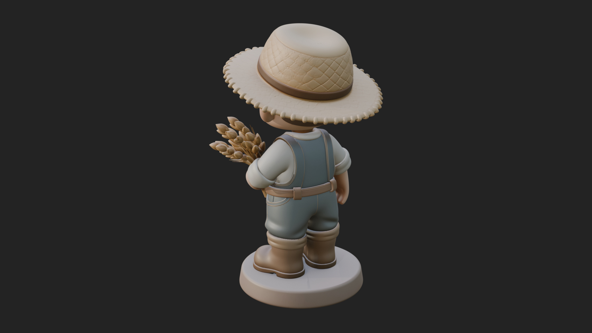 Chibi Farmer Boy With Wheat Statue Design 4 3D Print Model 3D Model