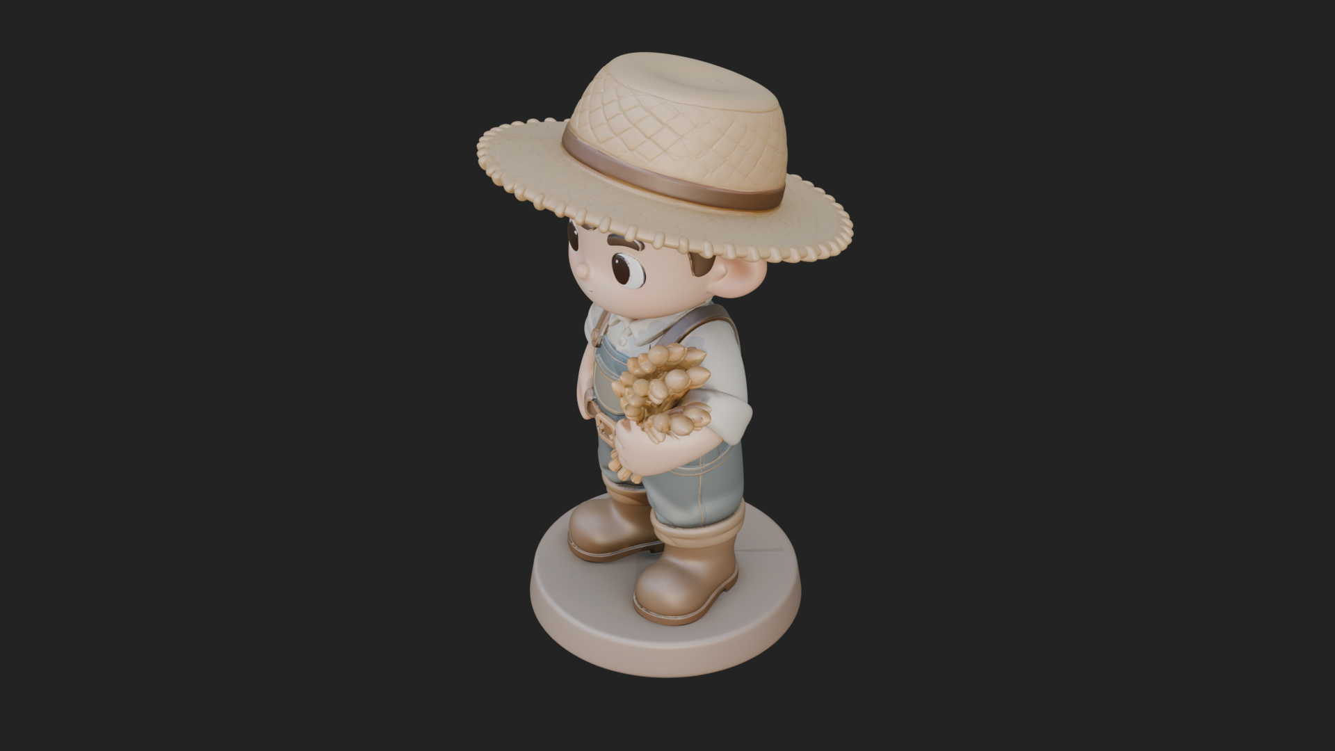 Chibi Farmer Boy With Wheat Statue Design 4 3D Print Model 3D Model