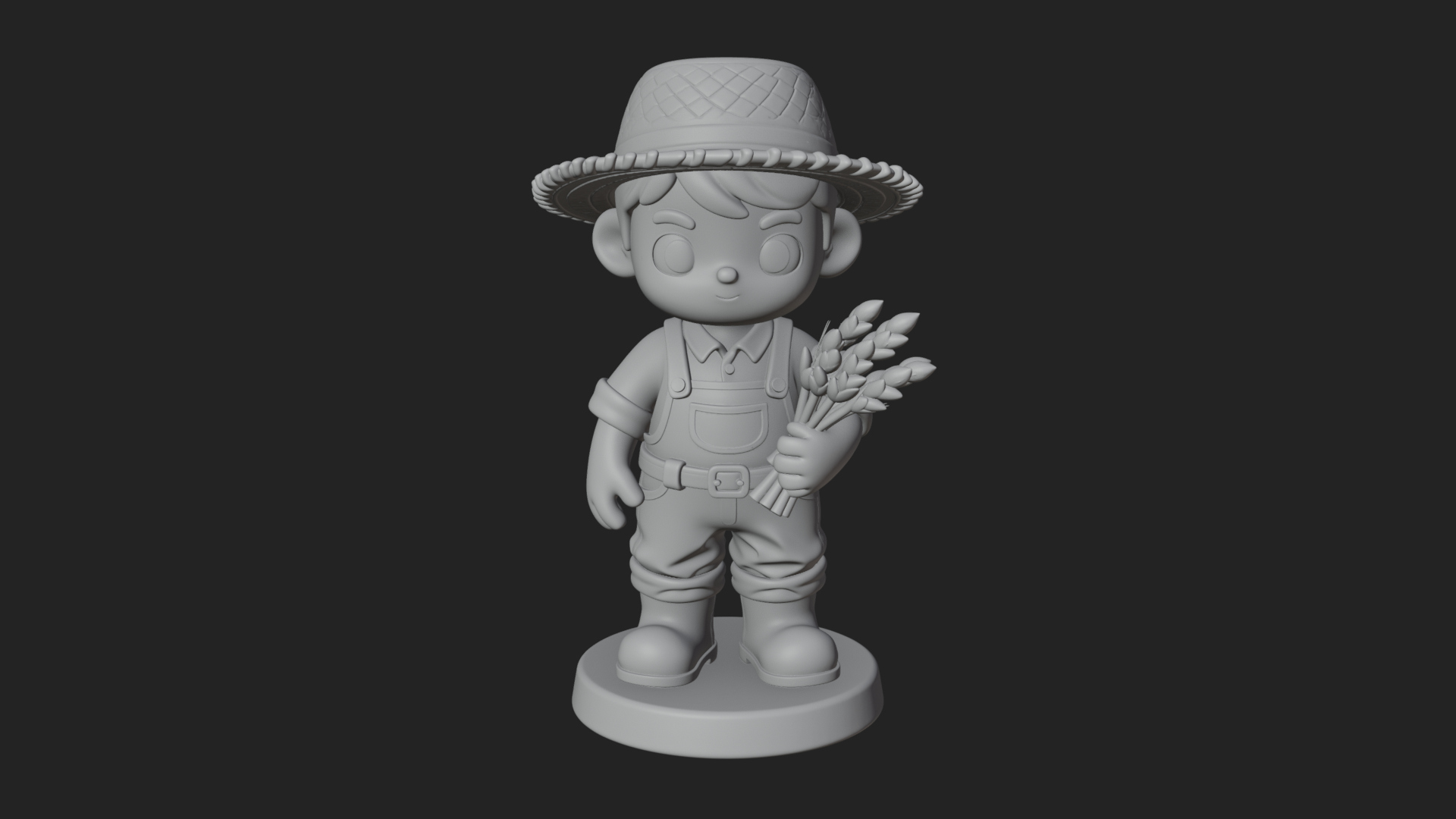 Chibi Farmer Boy With Wheat Statue Design 4 3D Print Model 3D Model
