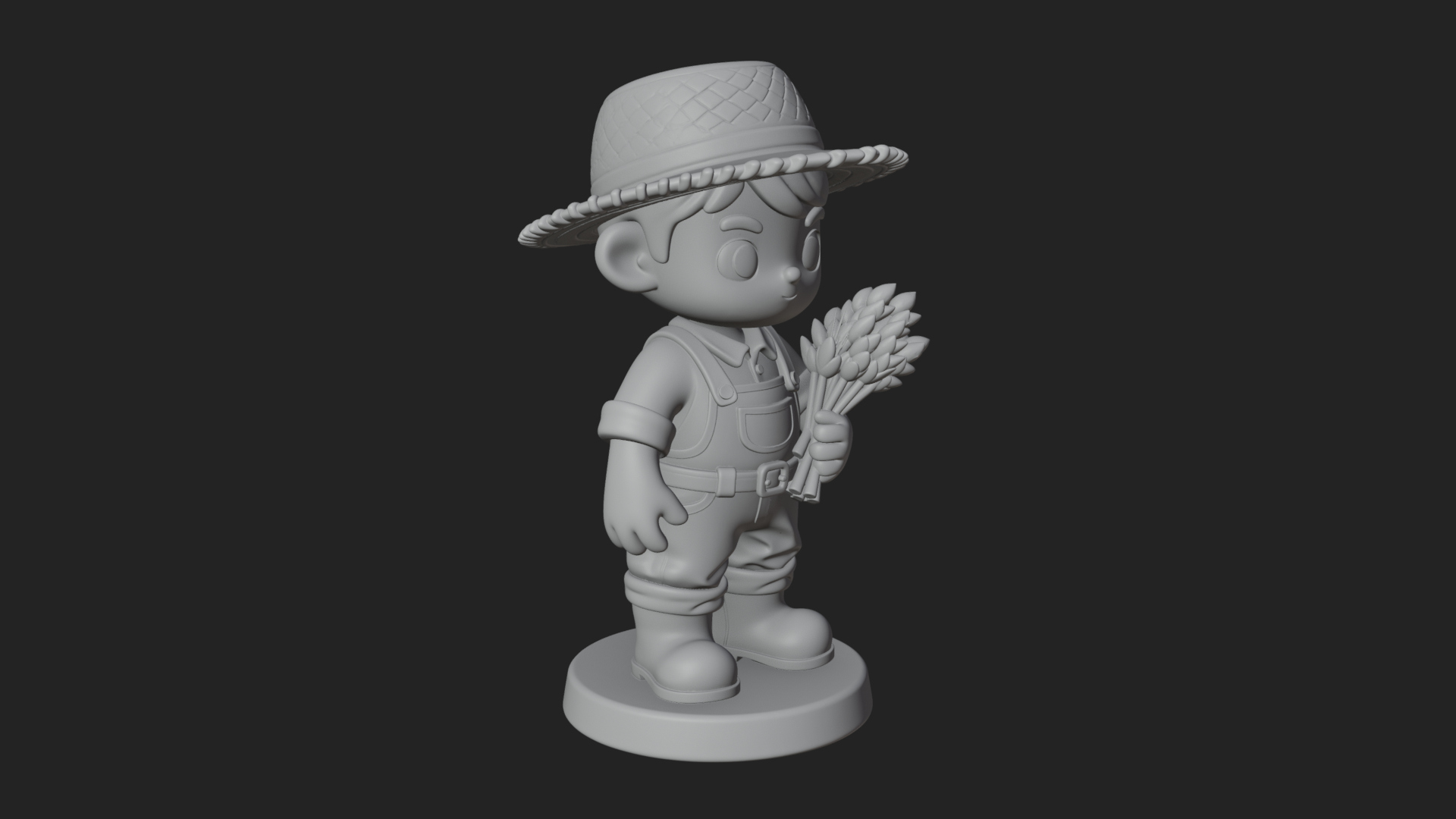 Chibi Farmer Boy With Wheat Statue Design 4 3D Print Model 3D Model