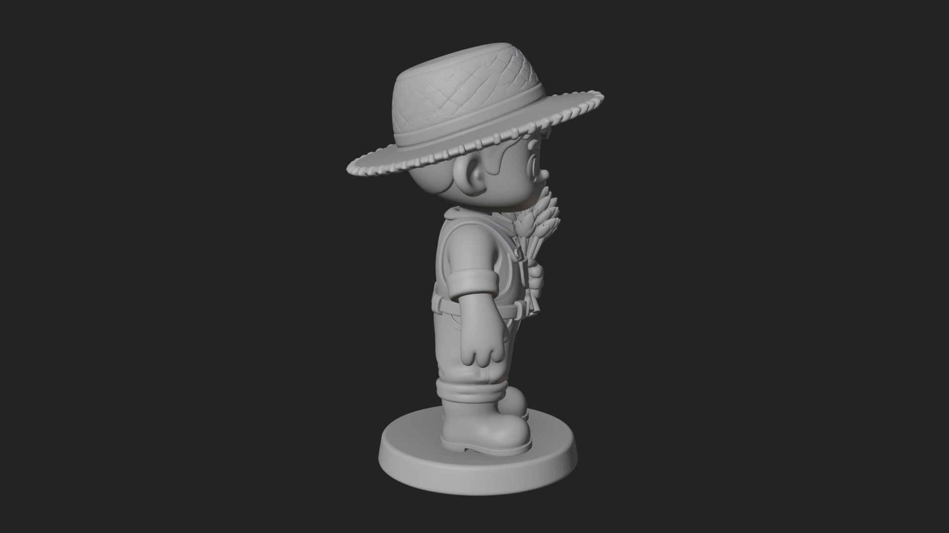 Chibi Farmer Boy With Wheat Statue Design 4 3D Print Model 3D Model