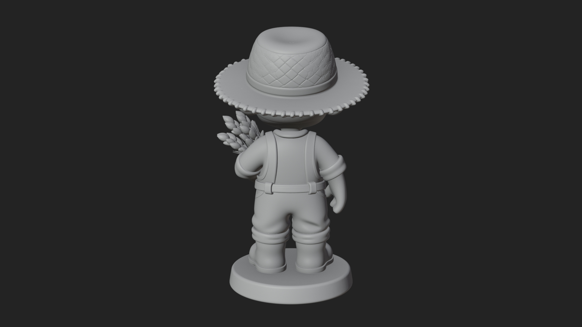 Chibi Farmer Boy With Wheat Statue Design 4 3D Print Model 3D Model