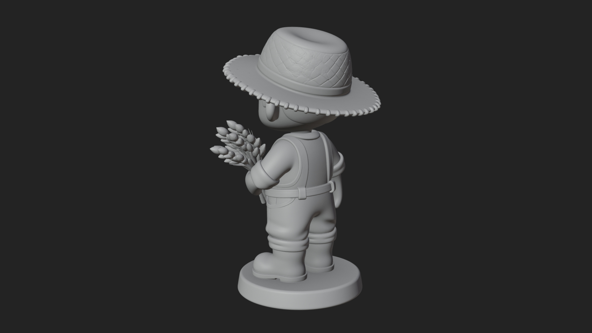 Chibi Farmer Boy With Wheat Statue Design 4 3D Print Model 3D Model