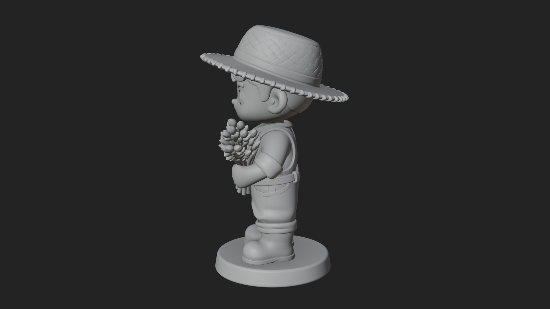 Chibi Farmer Boy With Wheat Statue Design 4 3D Print Model 3D Model
