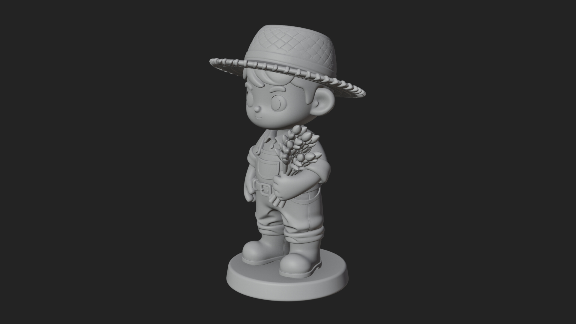 Chibi Farmer Boy With Wheat Statue Design 4 3D Print Model 3D Model