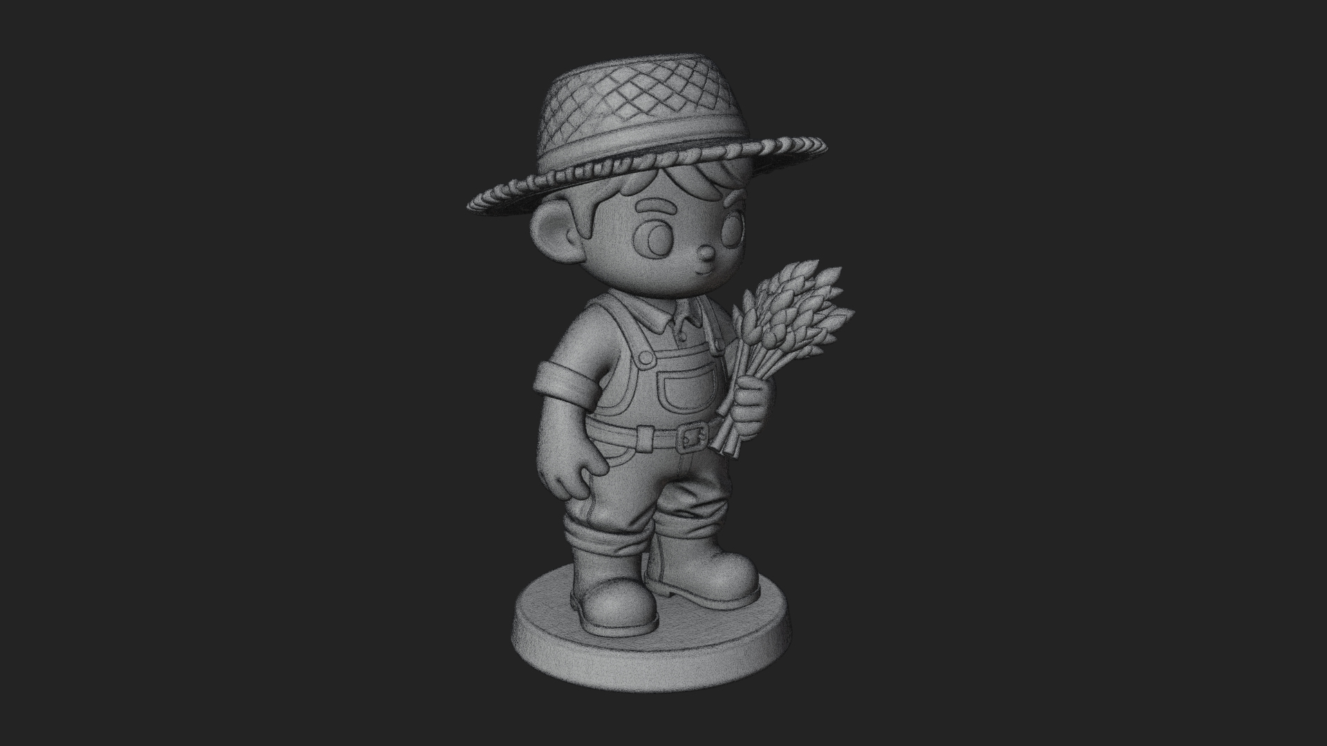 Chibi Farmer Boy With Wheat Statue Design 4 3D Print Model 3D Model