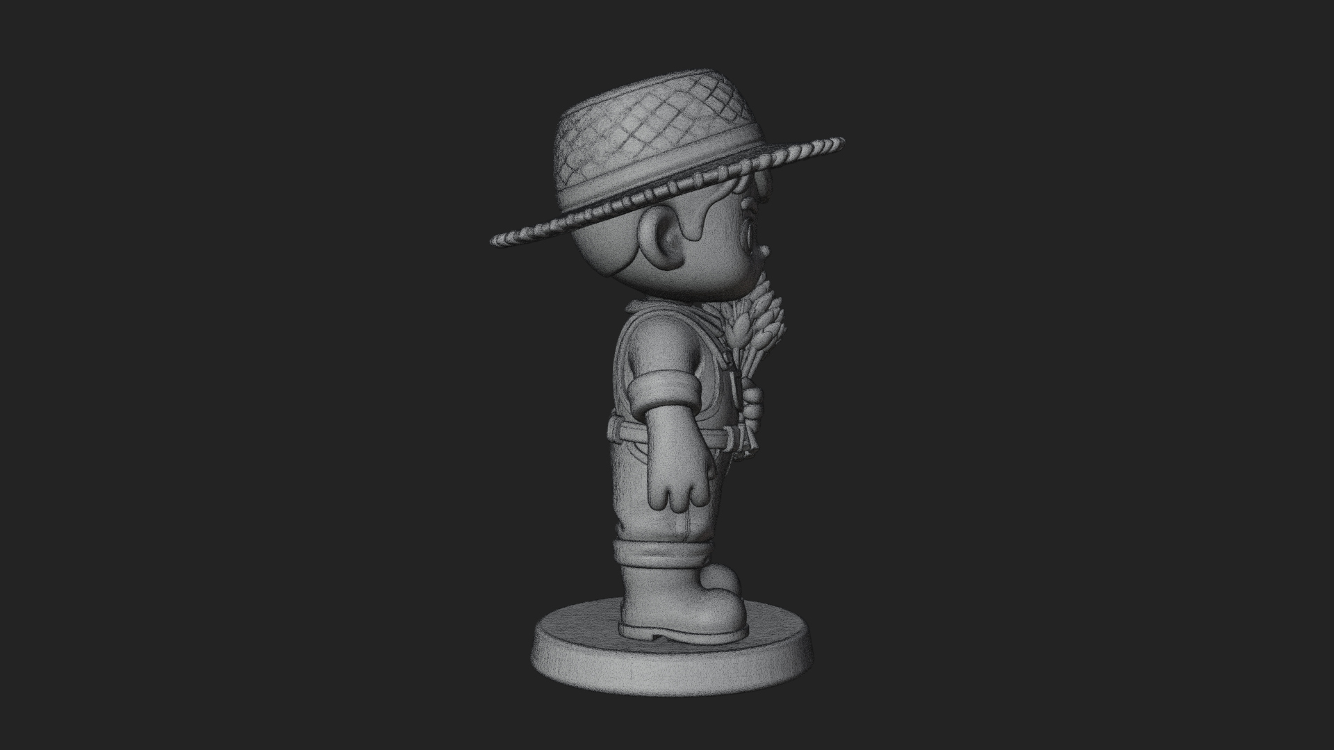 Chibi Farmer Boy With Wheat Statue Design 4 3D Print Model 3D Model