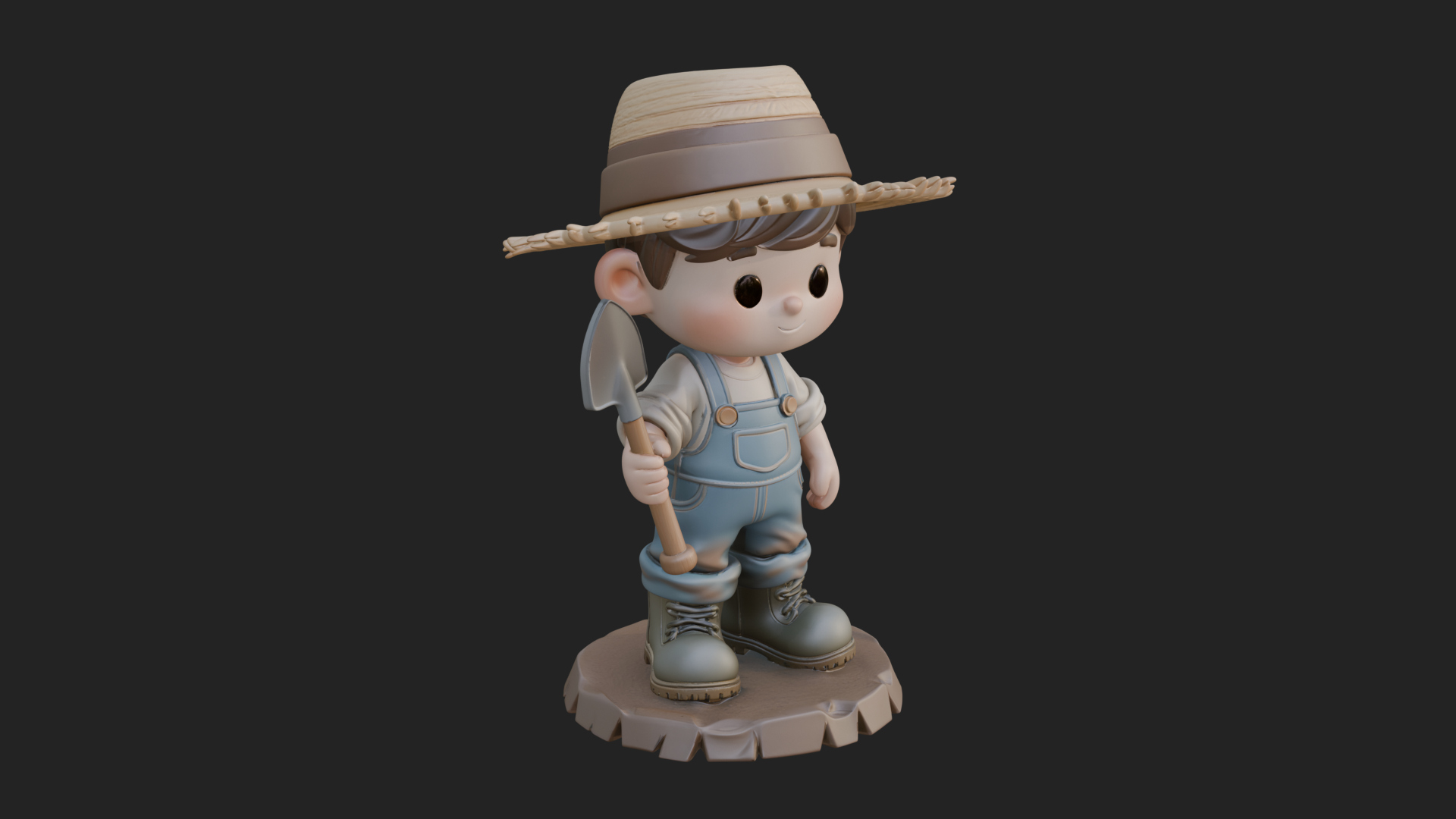 Chibi Farmer with Shovel Statue Design 1 3D Print Model 3D Model
