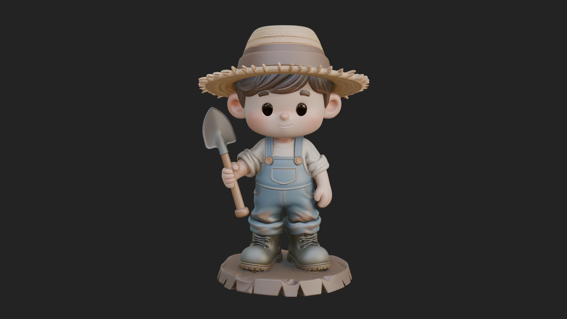 Chibi Farmer with Shovel Statue Design 1 3D Print Model 3D Model