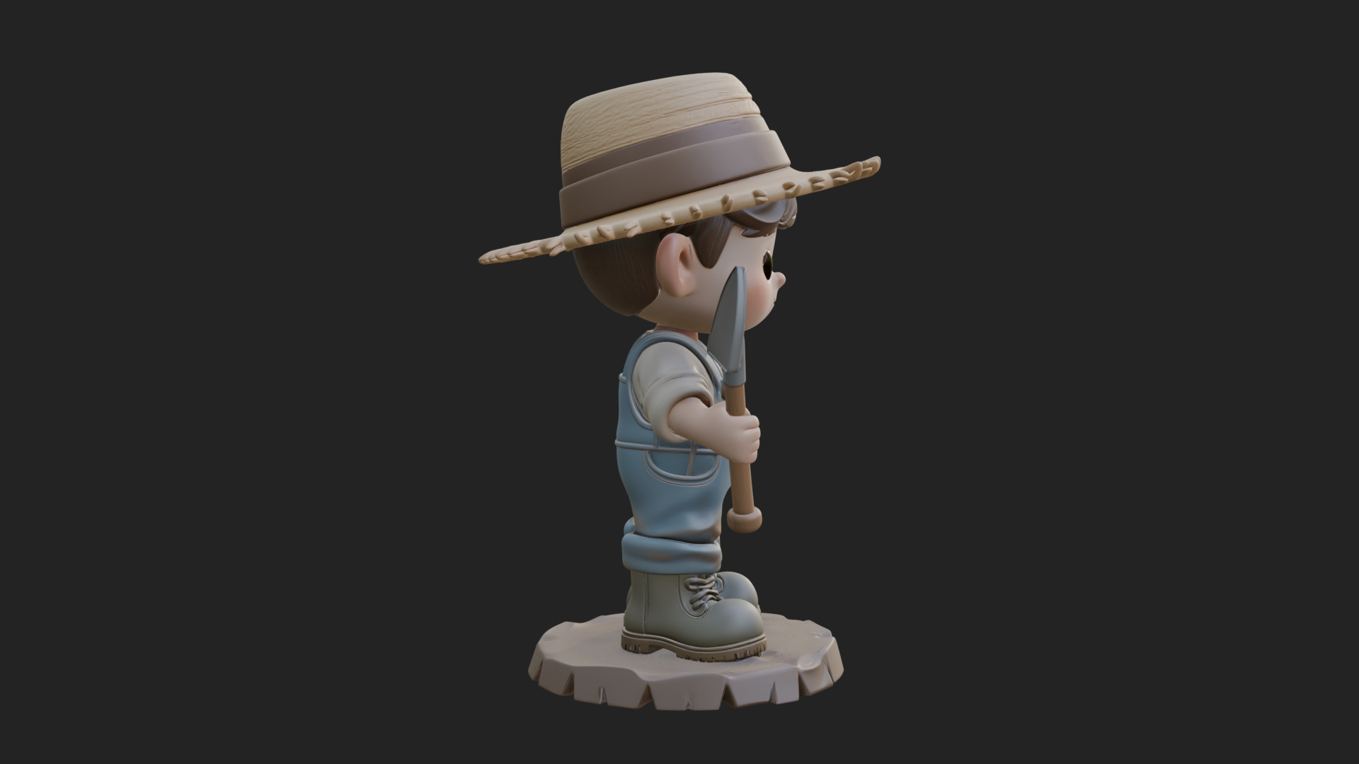 Chibi Farmer with Shovel Statue Design 1 3D Print Model 3D Model
