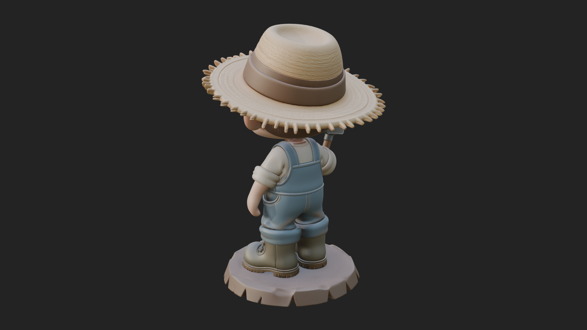 Chibi Farmer with Shovel Statue Design 1 3D Print Model 3D Model