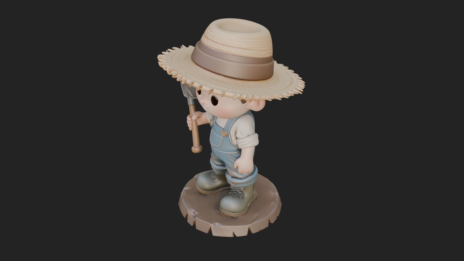 Chibi Farmer with Shovel Statue Design 1 3D Print Model 3D Model