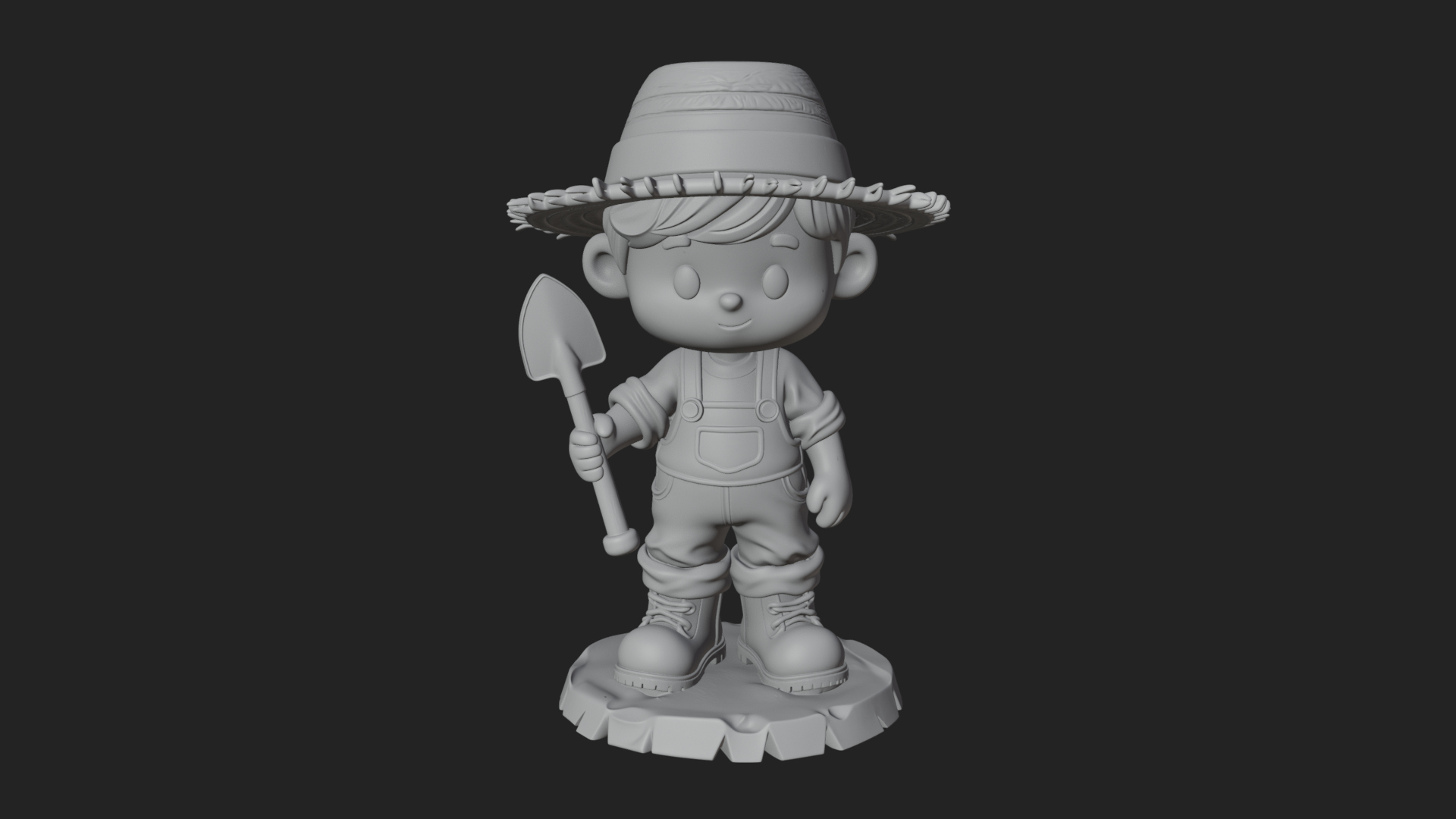 Chibi Farmer with Shovel Statue Design 1 3D Print Model 3D Model