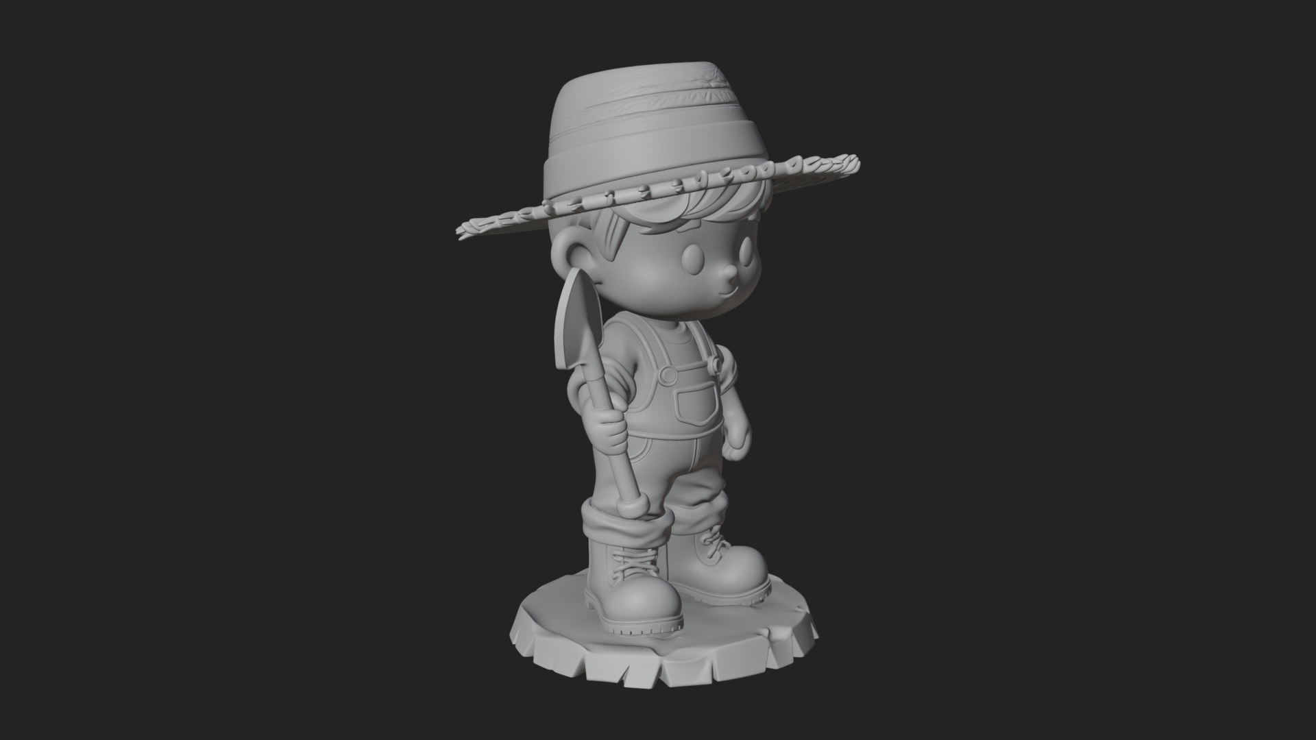 Chibi Farmer with Shovel Statue Design 1 3D Print Model 3D Model
