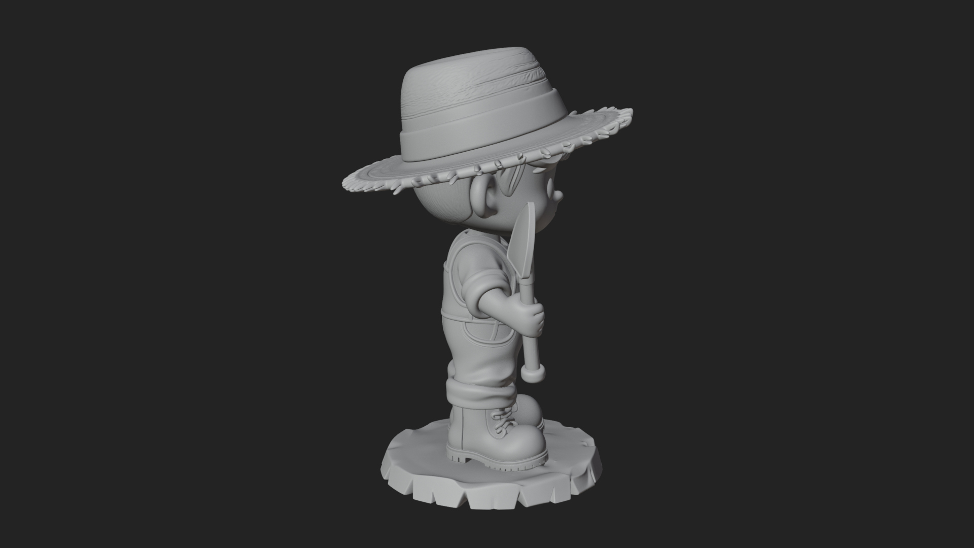 Chibi Farmer with Shovel Statue Design 1 3D Print Model 3D Model