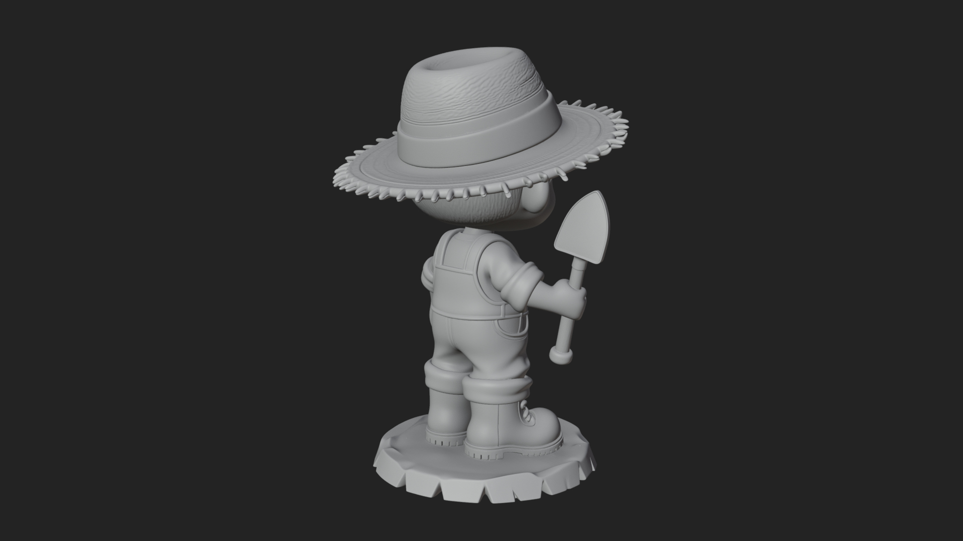 Chibi Farmer with Shovel Statue Design 1 3D Print Model 3D Model