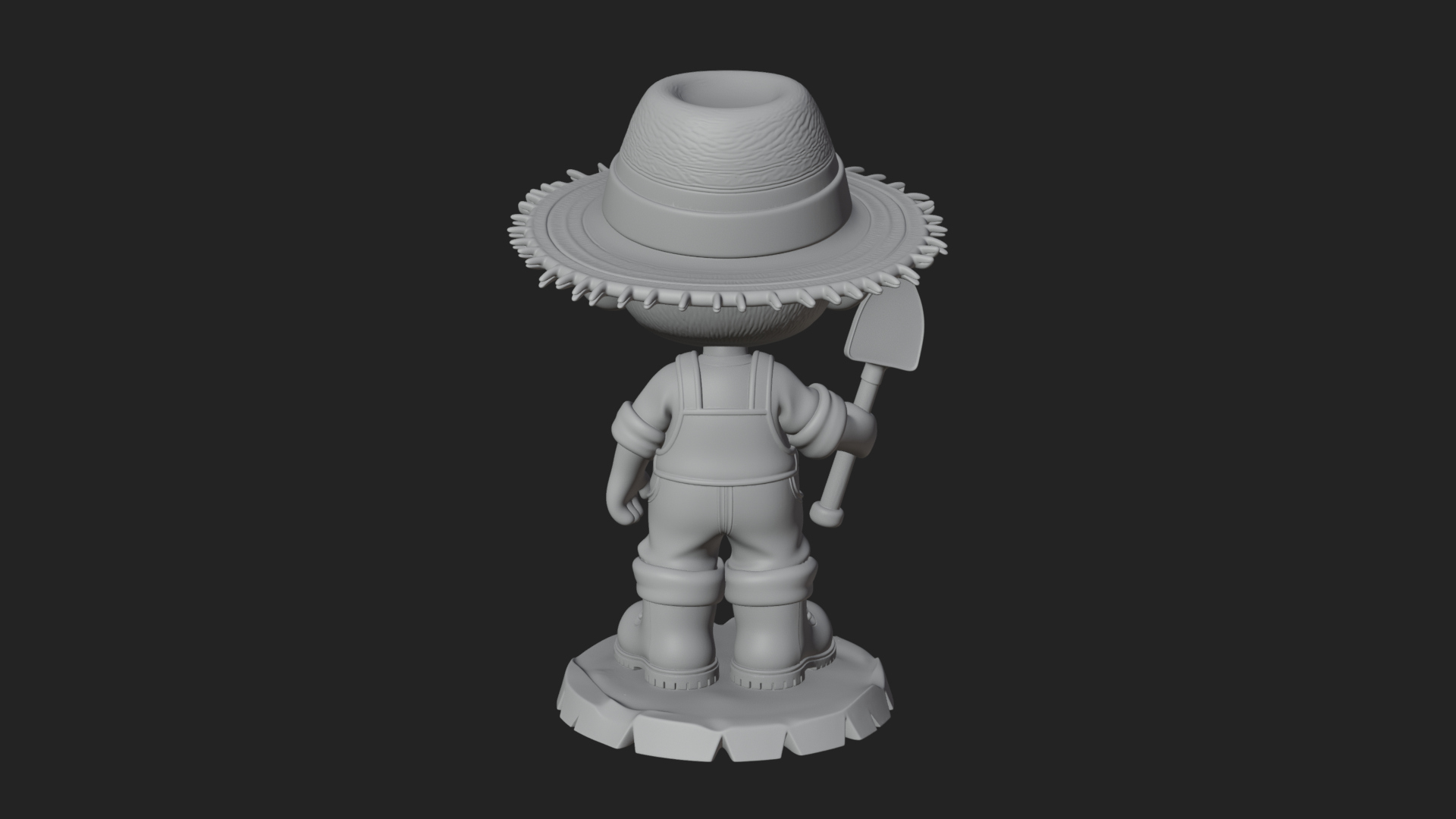 Chibi Farmer with Shovel Statue Design 1 3D Print Model 3D Model