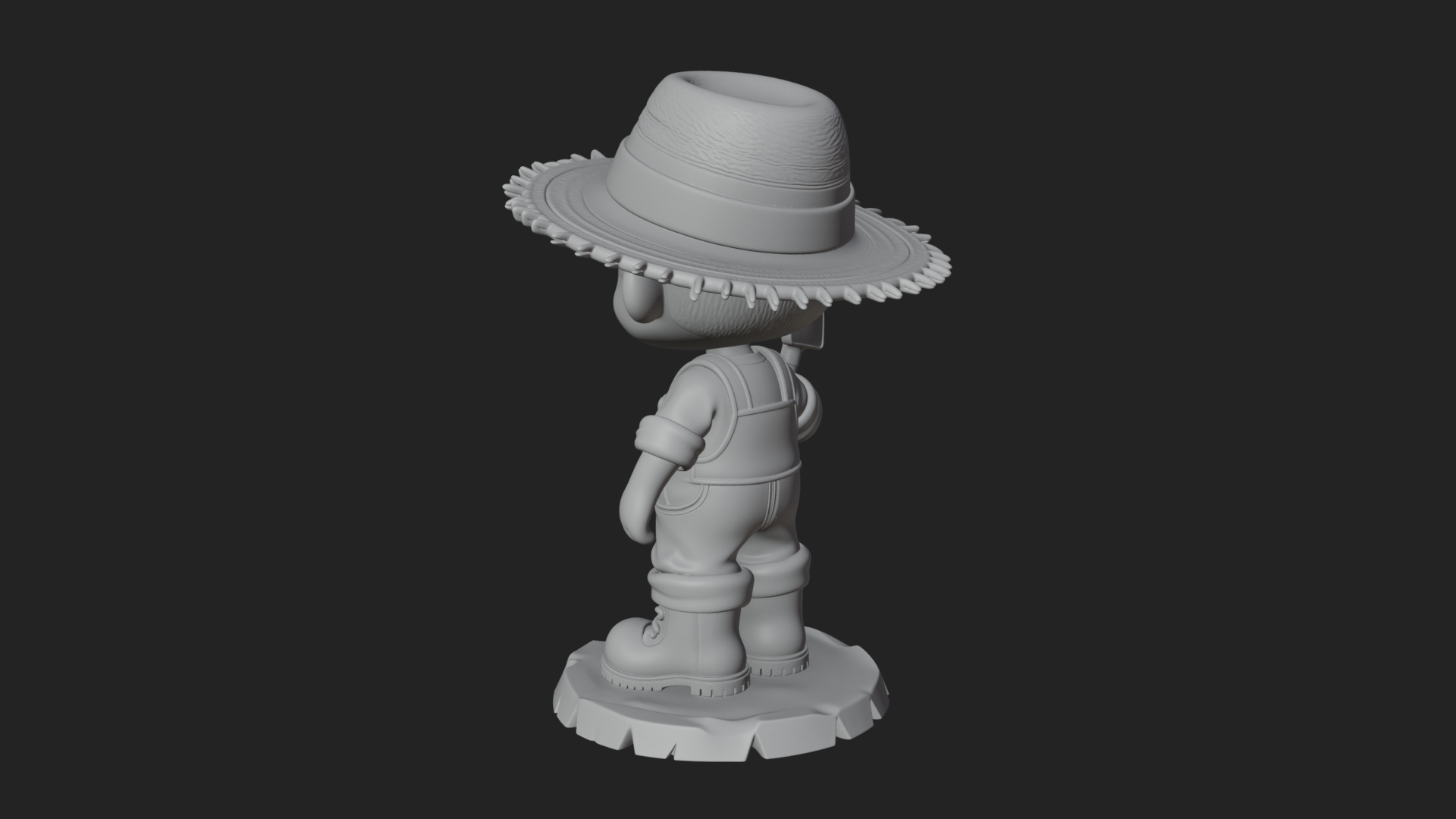 Chibi Farmer with Shovel Statue Design 1 3D Print Model 3D Model