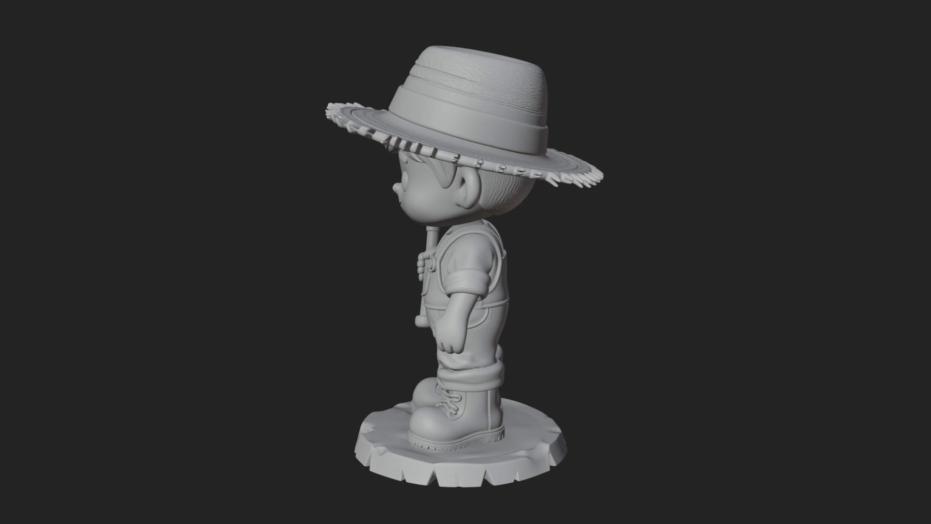 Chibi Farmer with Shovel Statue Design 1 3D Print Model 3D Model