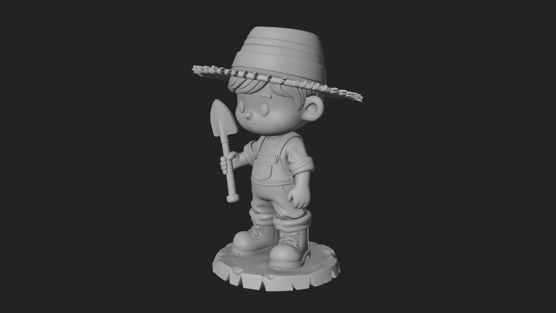 Chibi Farmer with Shovel Statue Design 1 3D Print Model 3D Model