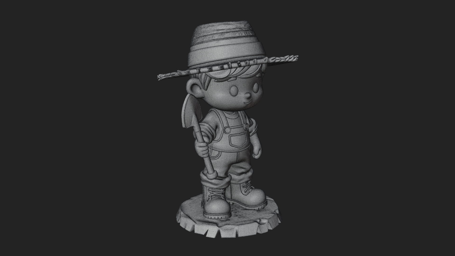 Chibi Farmer with Shovel Statue Design 1 3D Print Model 3D Model