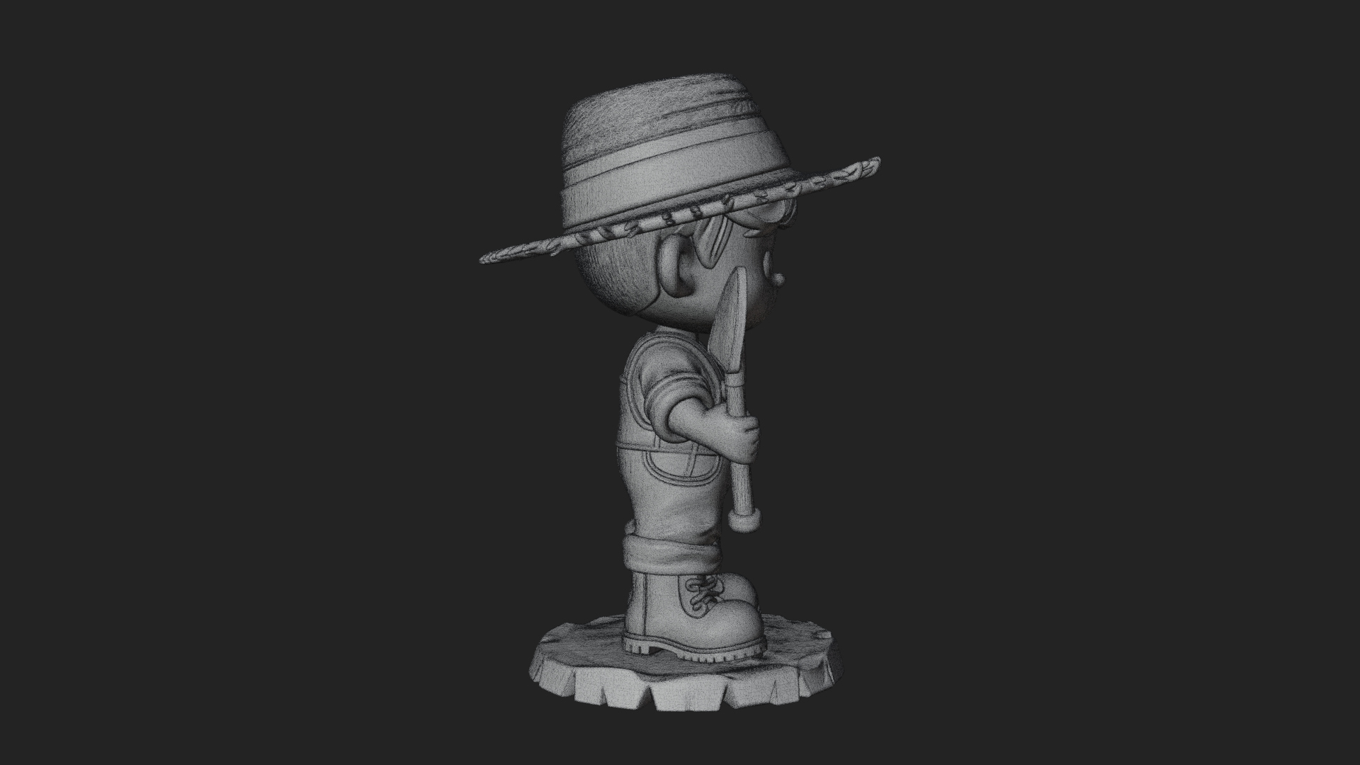 Chibi Farmer with Shovel Statue Design 1 3D Print Model 3D Model