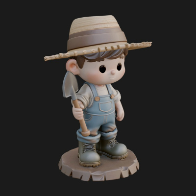 Chibi Farmer with Shovel Statue Design 1 3D Print Model