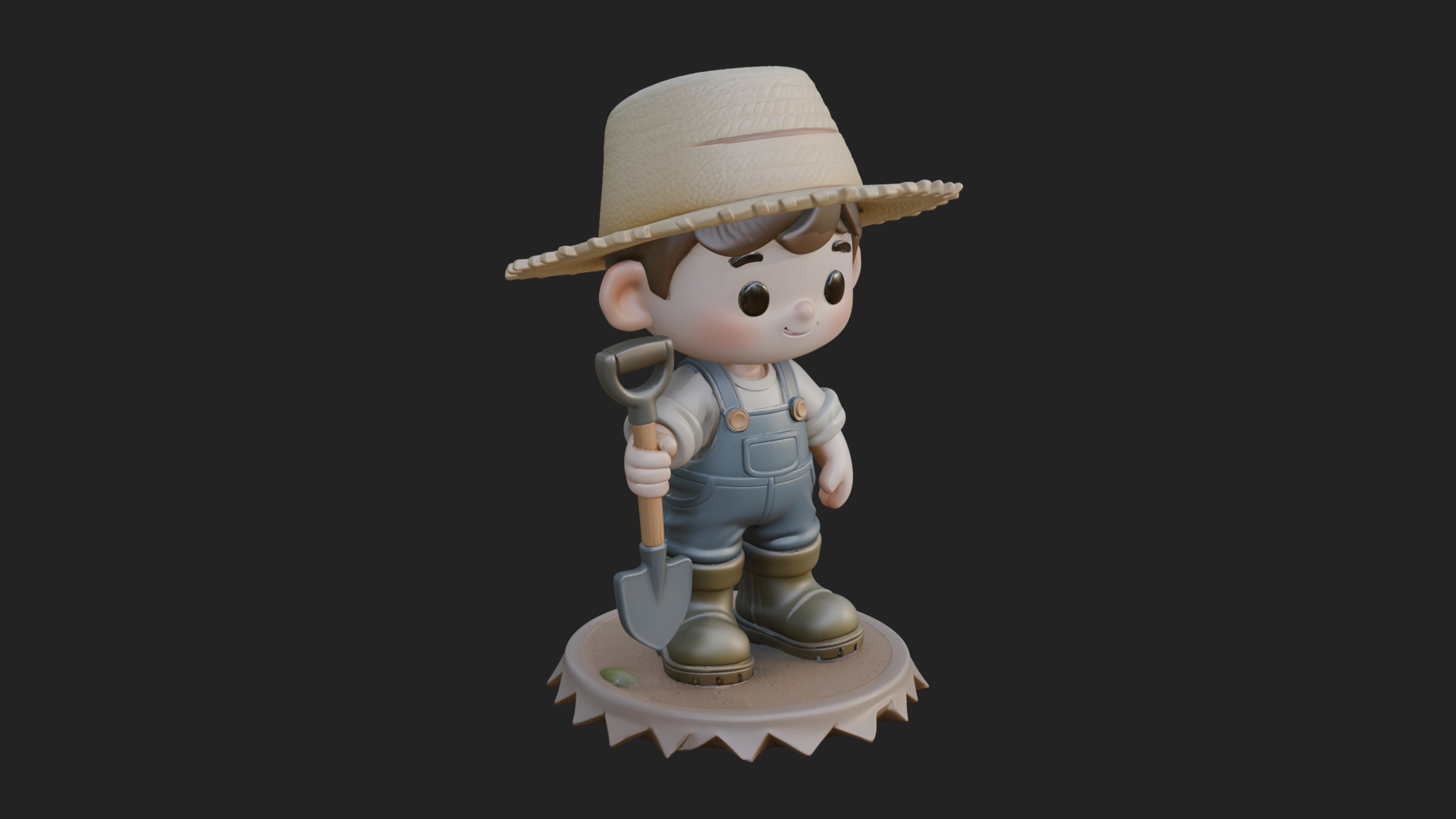 Chibi Farmer with Shovel Statue Design 2 3D Print Model 3D Model