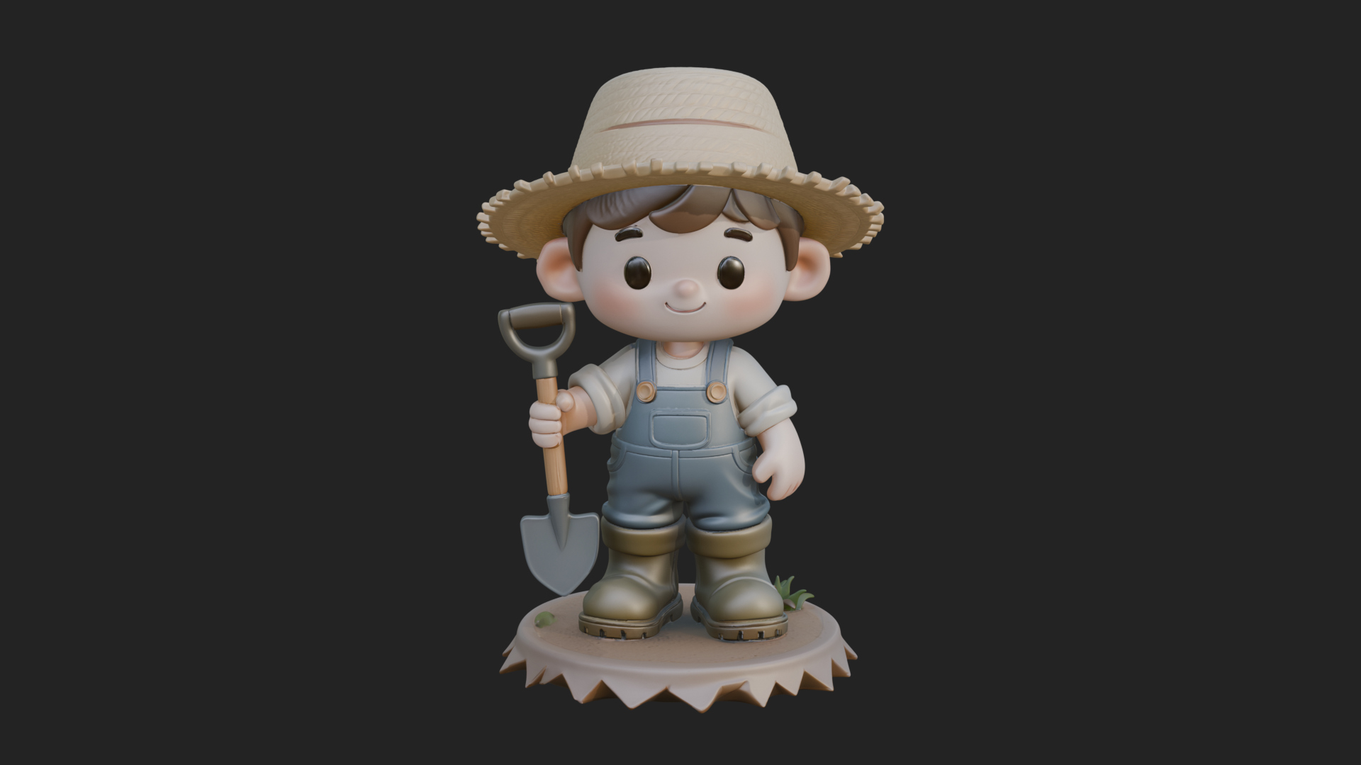 Chibi Farmer with Shovel Statue Design 2 3D Print Model 3D Model