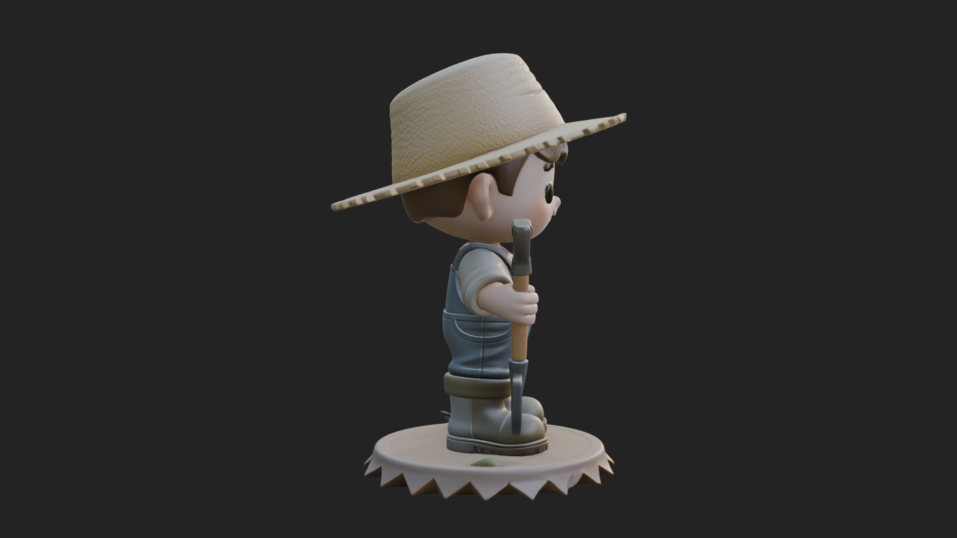Chibi Farmer with Shovel Statue Design 2 3D Print Model 3D Model