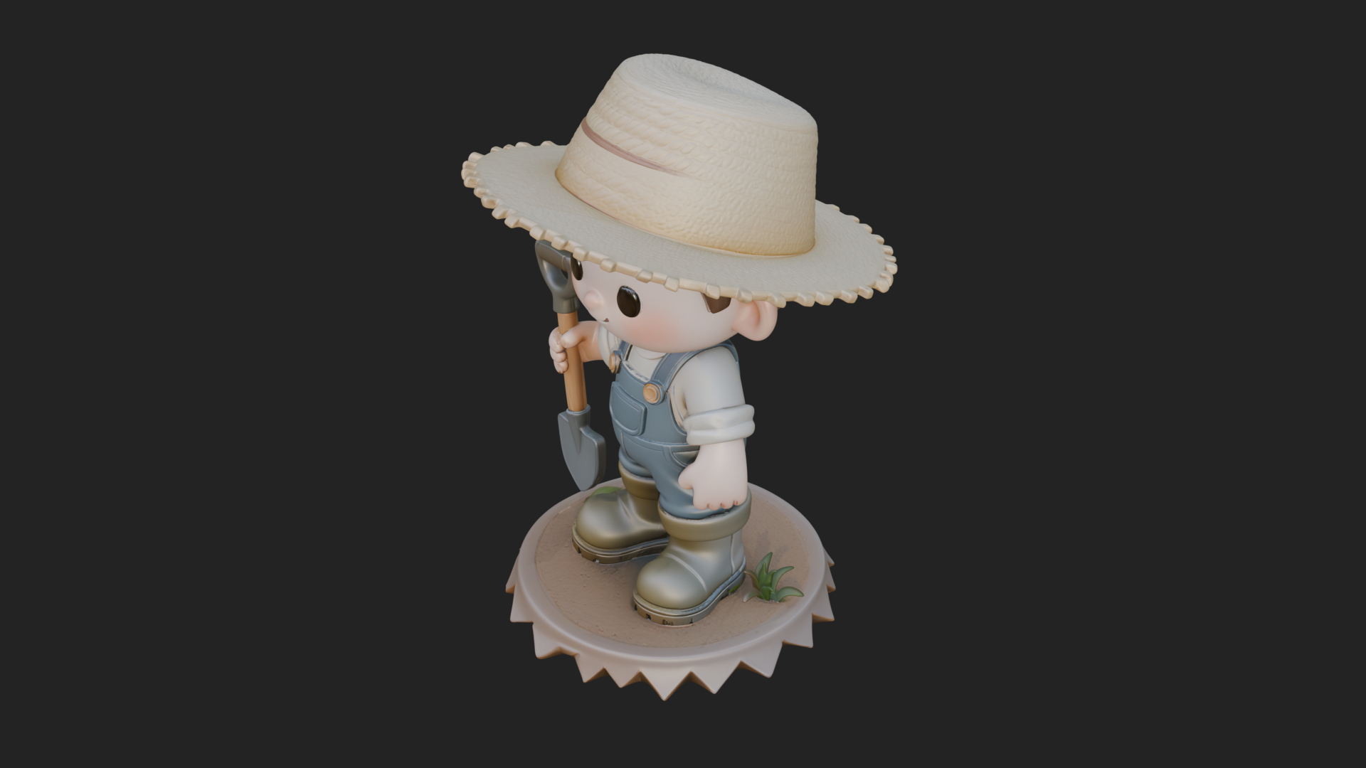 Chibi Farmer with Shovel Statue Design 2 3D Print Model 3D Model