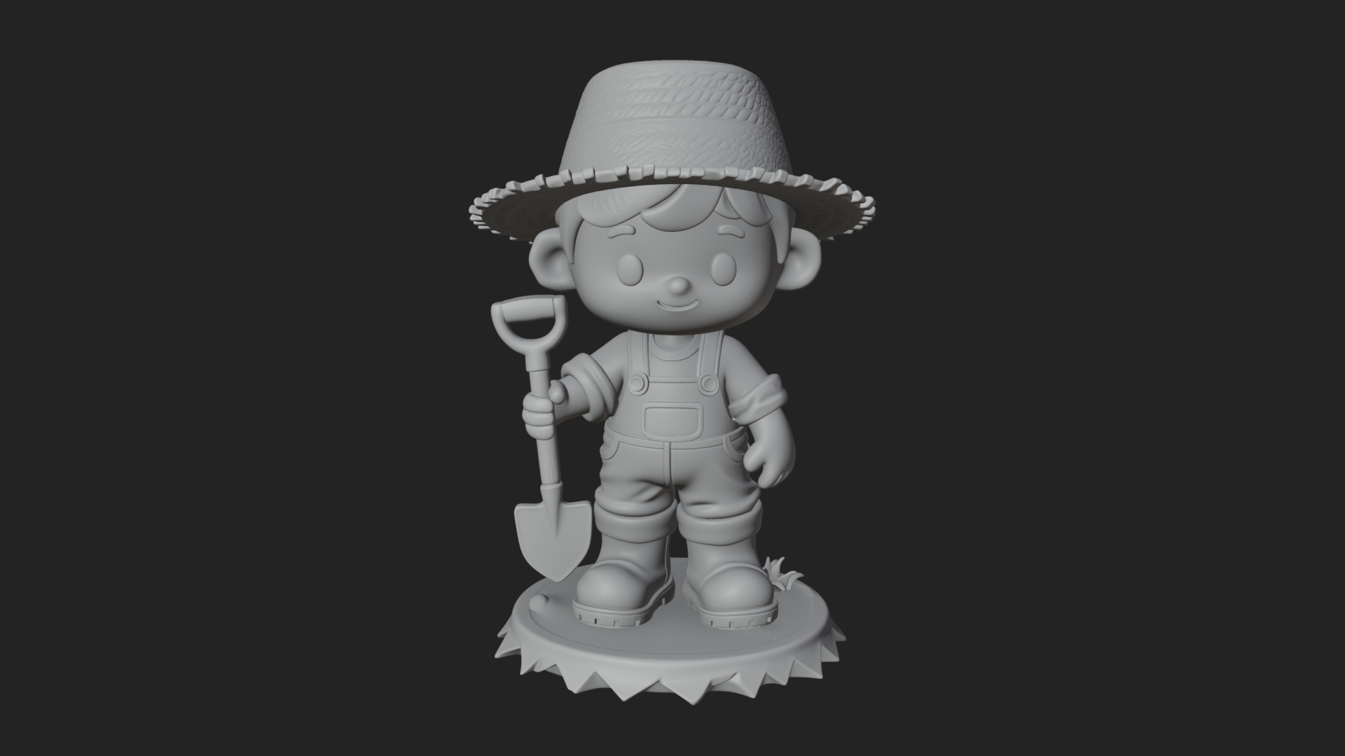 Chibi Farmer with Shovel Statue Design 2 3D Print Model 3D Model