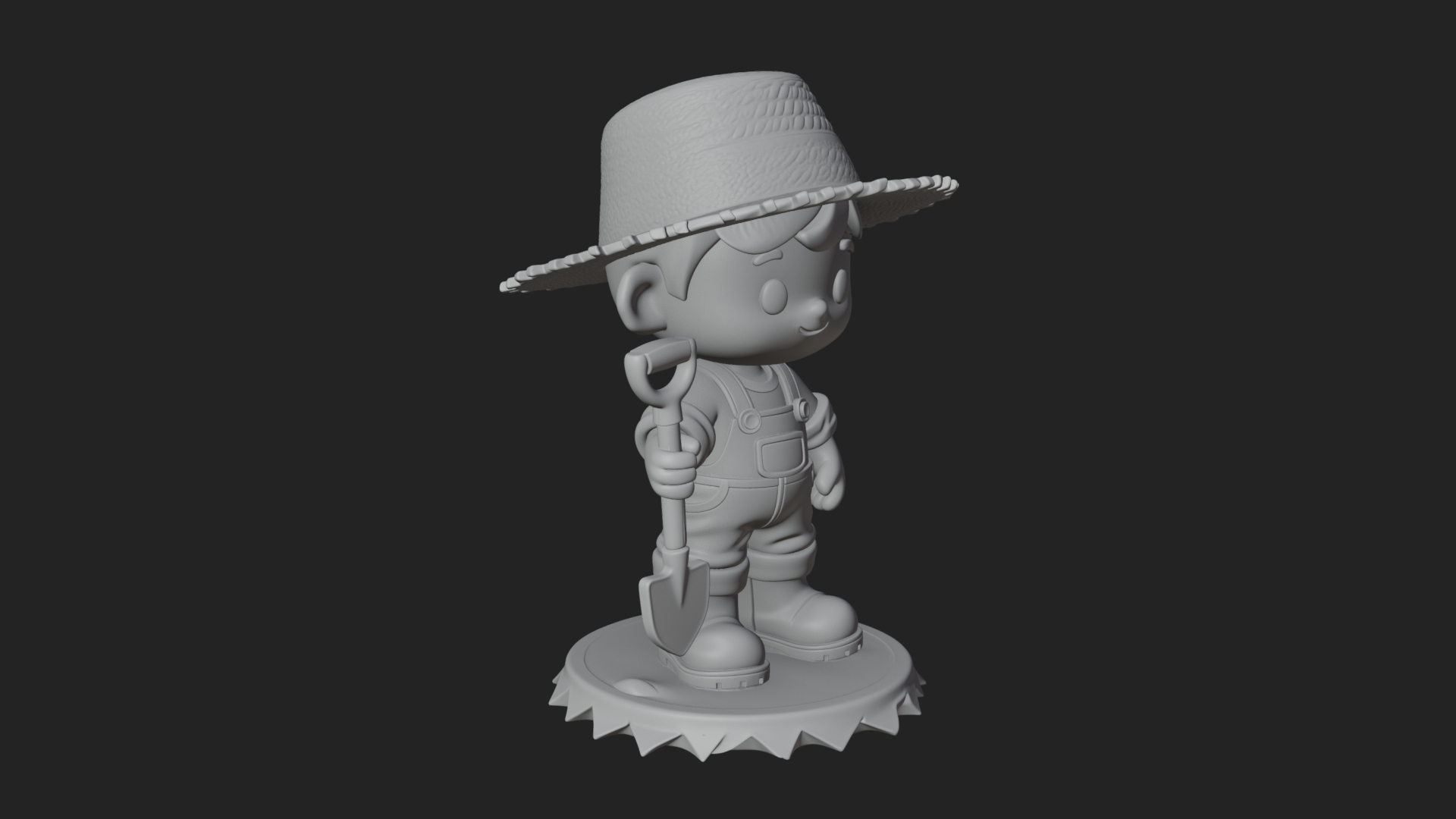 Chibi Farmer with Shovel Statue Design 2 3D Print Model 3D Model