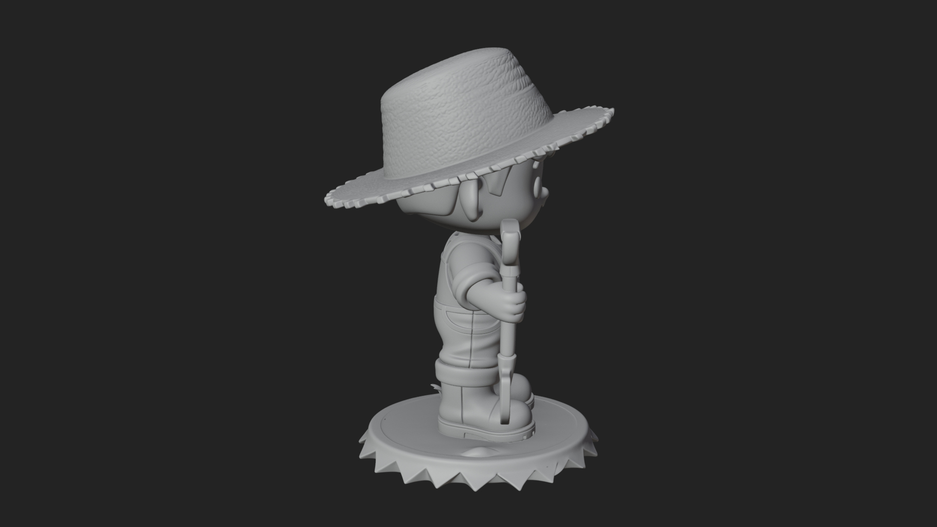 Chibi Farmer with Shovel Statue Design 2 3D Print Model 3D Model