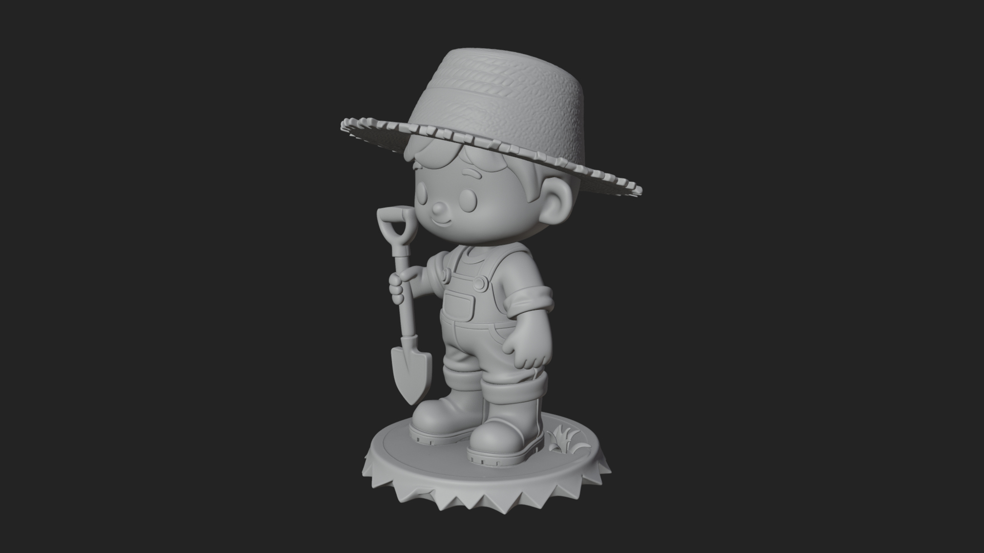 Chibi Farmer with Shovel Statue Design 2 3D Print Model 3D Model