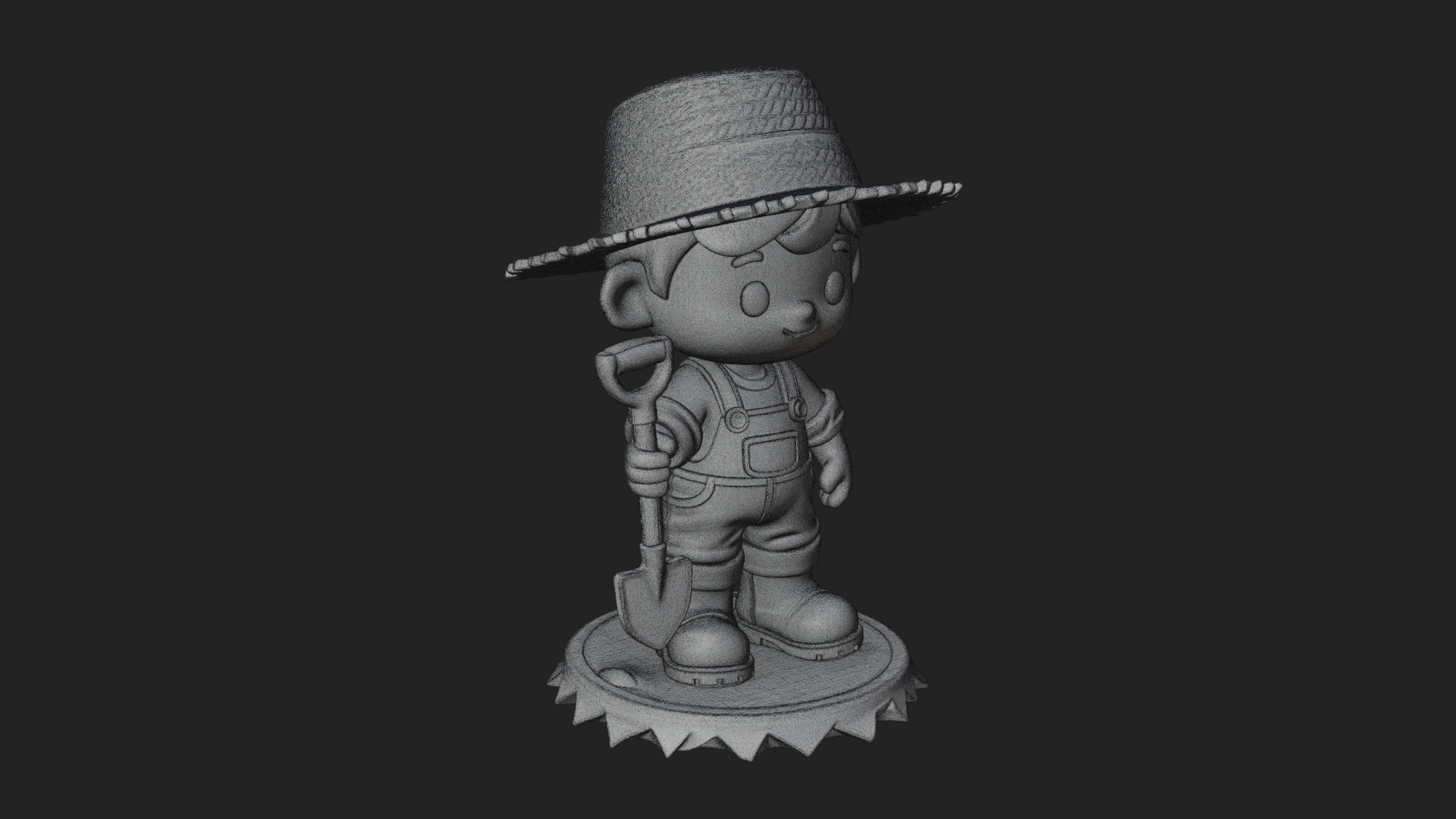 Chibi Farmer with Shovel Statue Design 2 3D Print Model 3D Model