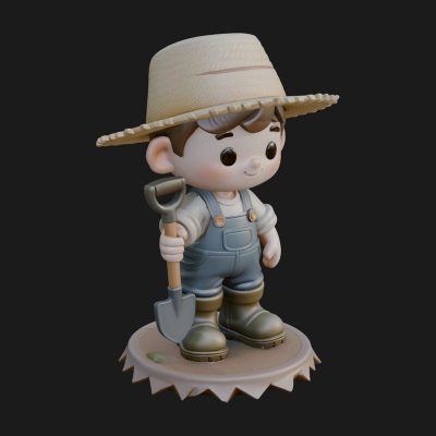 Chibi Farmer with Shovel Statue Design 2 3D Print Model